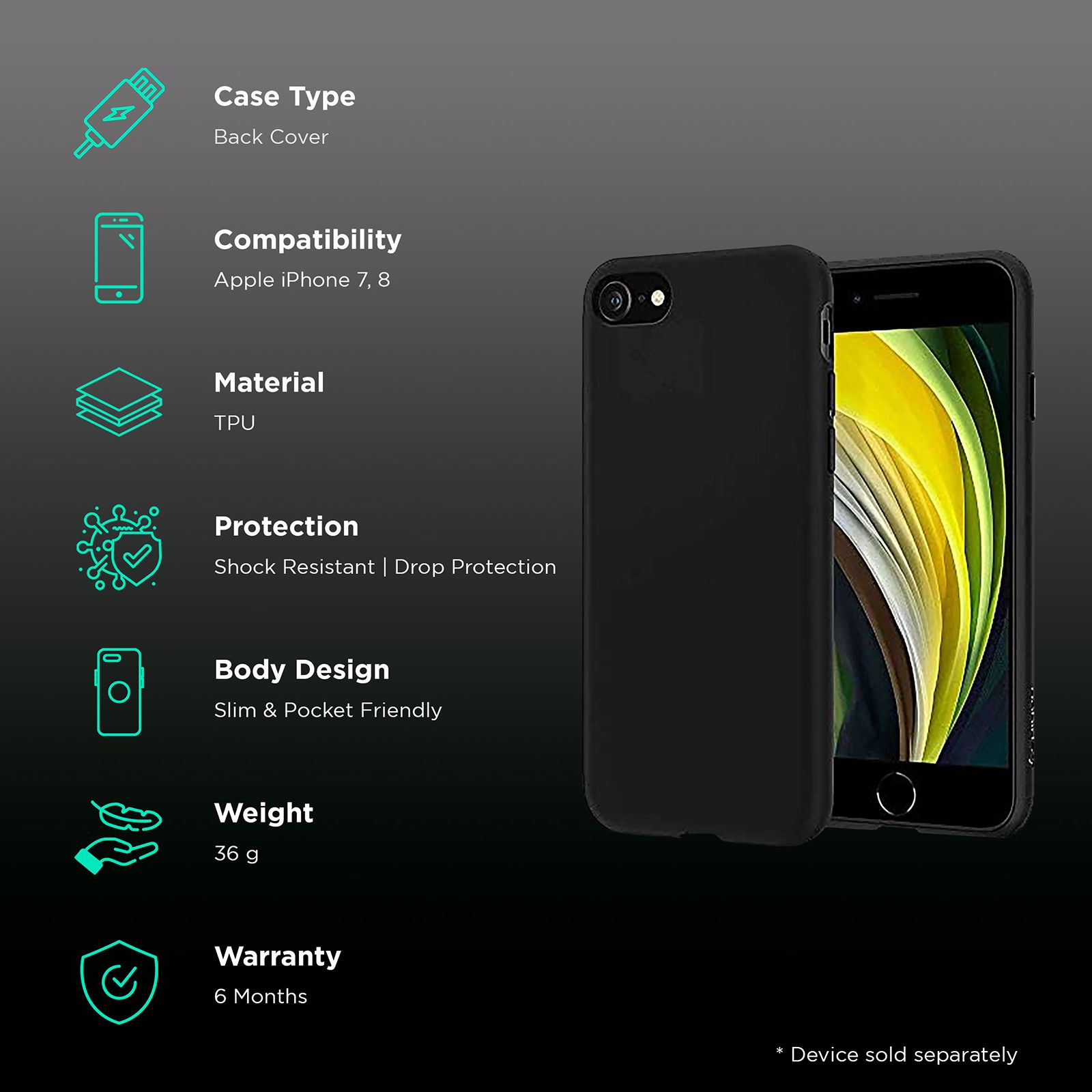 spigen Liquid Crystal TPU Back Case For Apple iPhone 7 (2016)/iPhone 8 (2017) (Slim & Pocket-Ready Design, 042CS21247, Black)_2