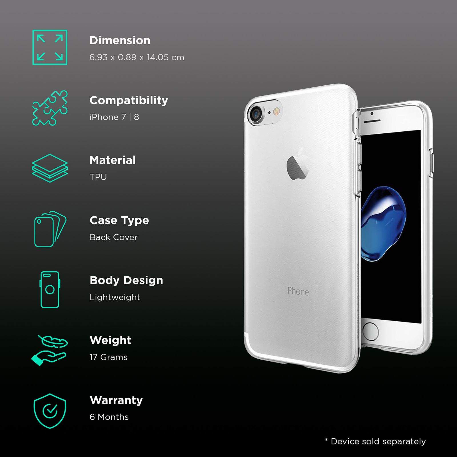 spigen Liquid Crystal TPU Back Case For iPhone 7/iPhone 8 (Lightweight, 042CS20435, Crystal Clear) spigen Liquid Crystal TPU Back Case For iPhone 7/iPhone 8 (Lightweight, 042CS20435, Crystal Clear)_2