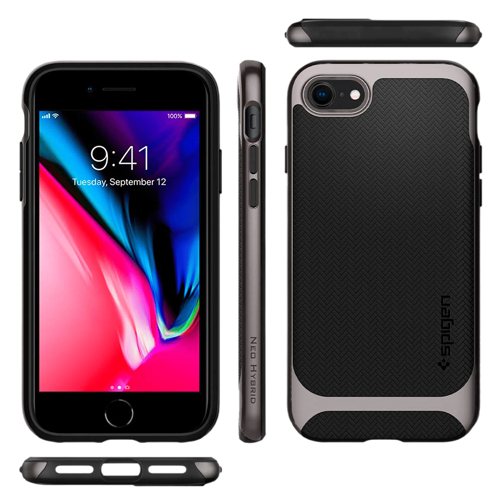 spigen Neo Hybrid Herringbone TPU & PC Back Case For iPhone SE (2020) (Air Cushion Technology, 054CS22197, Gunmetal)_10