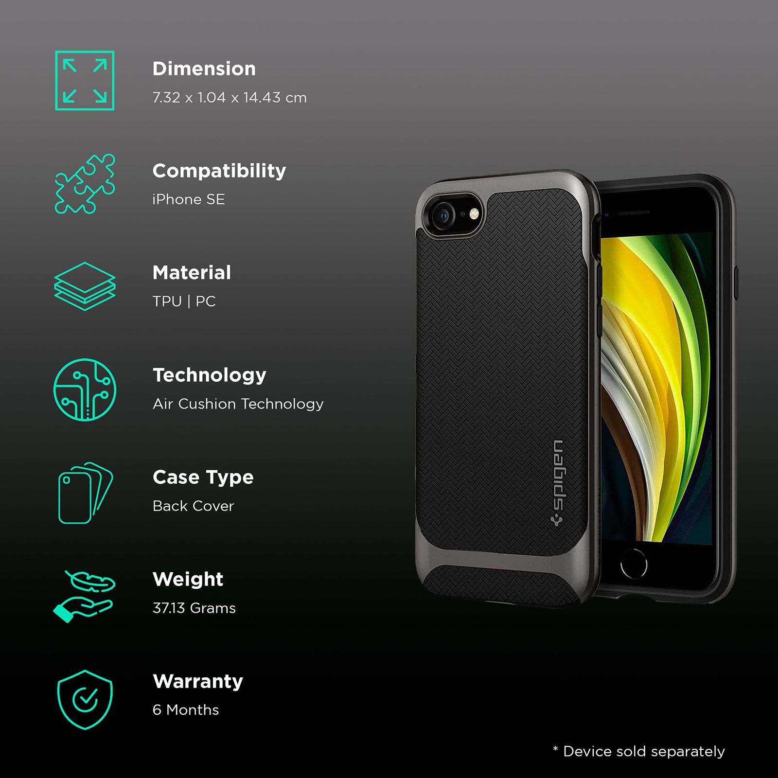 spigen Neo Hybrid Herringbone TPU & PC Back Case For iPhone SE (2020) (Air Cushion Technology, 054CS22197, Gunmetal)_2