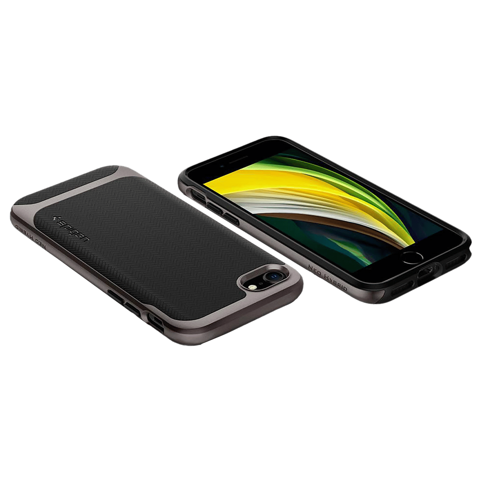 spigen Neo Hybrid Herringbone TPU & PC Back Case For iPhone SE (2020) (Air Cushion Technology, 054CS22197, Gunmetal)_6