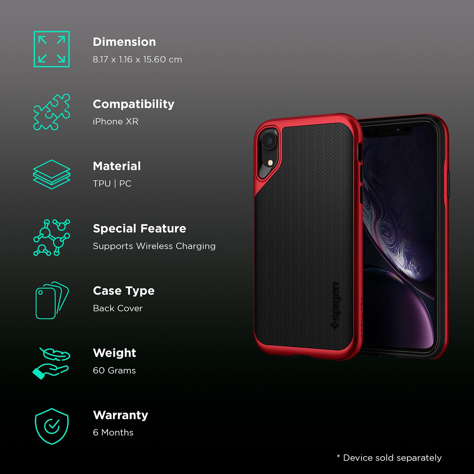 spigen TPU and Polycarbonate Back Cover for Apple iPhone XR (Camera Protection,, Red) spigen TPU and Polycarbonate Back Cover for Apple iPhone XR (Camera Protection,, Red)_2