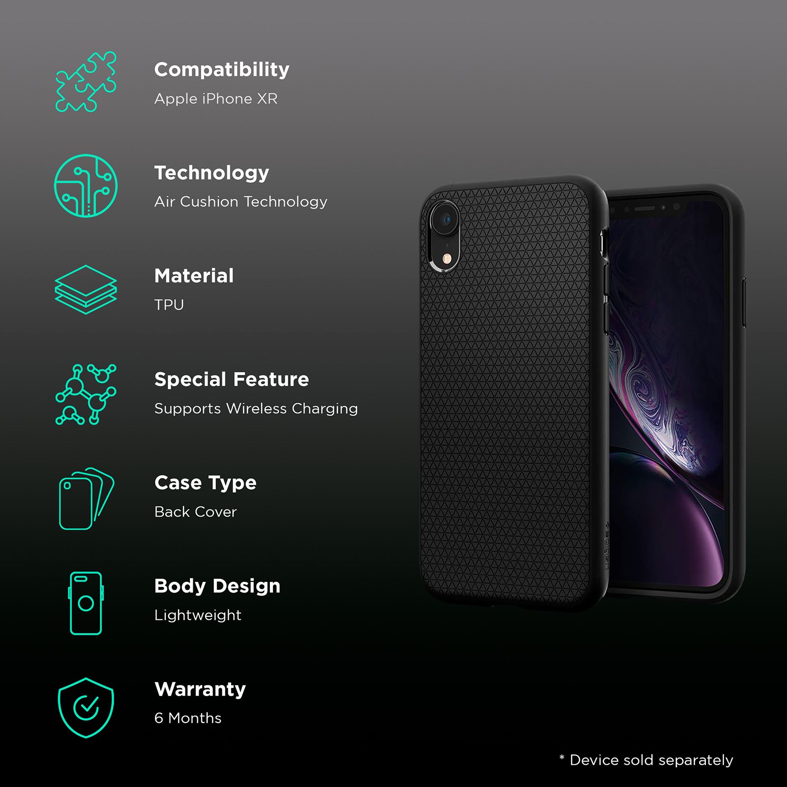 spigen Liquid Air TPU Back Cover for Apple iPhone XR (Wireless Charging Compatible, Matte Black) spigen Liquid Air TPU Back Cover for Apple iPhone XR (Wireless Charging Compatible, Matte Black)_2