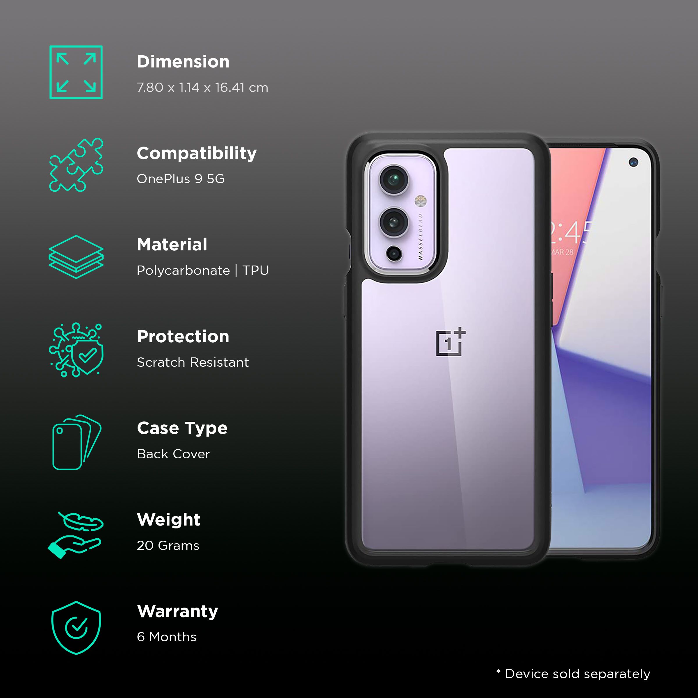Spigen Ultra Hybrid Hard Polycarbonate & TPU Back Cover for OnePlus 9 5G (Air Cushion Technology, Matte Black)_2