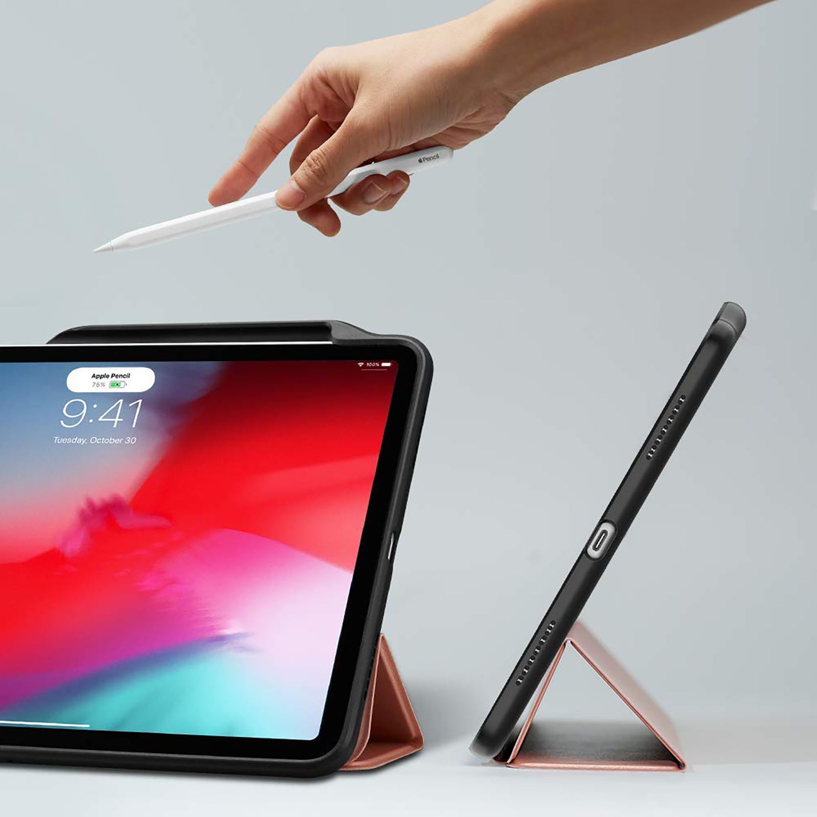 spigen Smart Fold 2 Polycarbonate TPU Flip Cover for Apple iPad Pro (Built-in Pen Slot, Rose Gold)_8