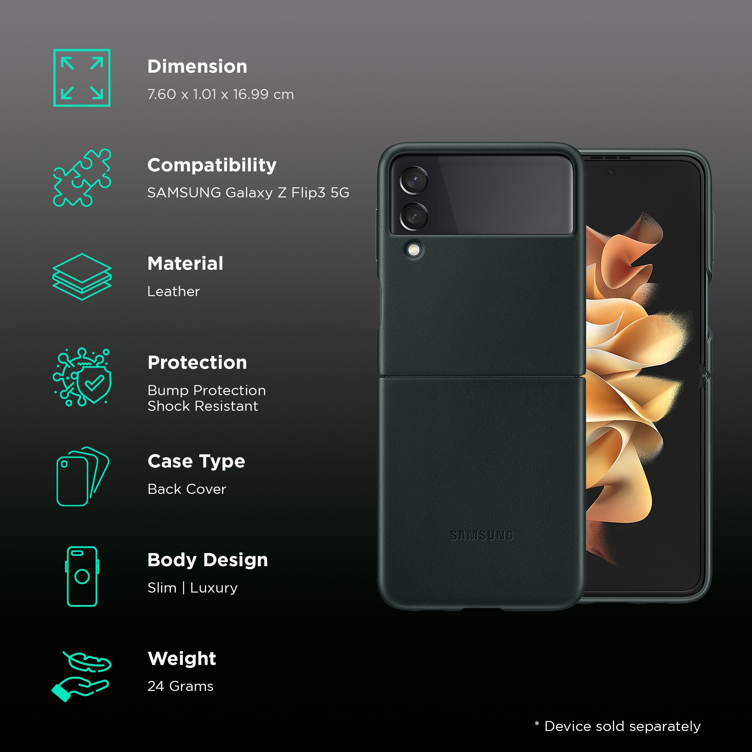 SAMSUNG Soft Leather Back Cover for SAMSUNG Galaxy Z Flip3 5G (Premium Protection, Green)_2