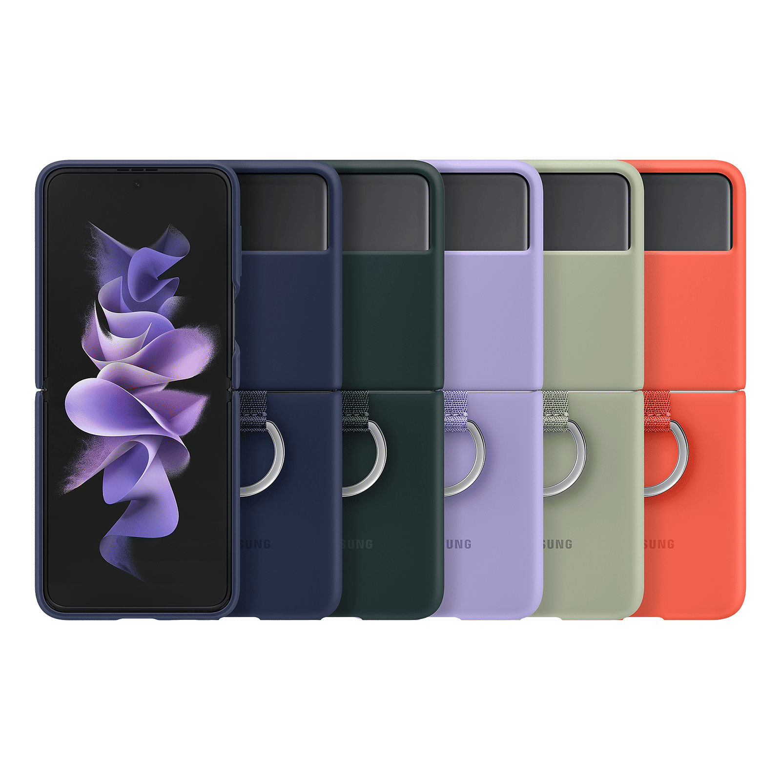 SAMSUNG Soft Silicone Back Cover for SAMSUNG Galaxy Z Flip3 5G (Slip-On Ring, Navy)_8