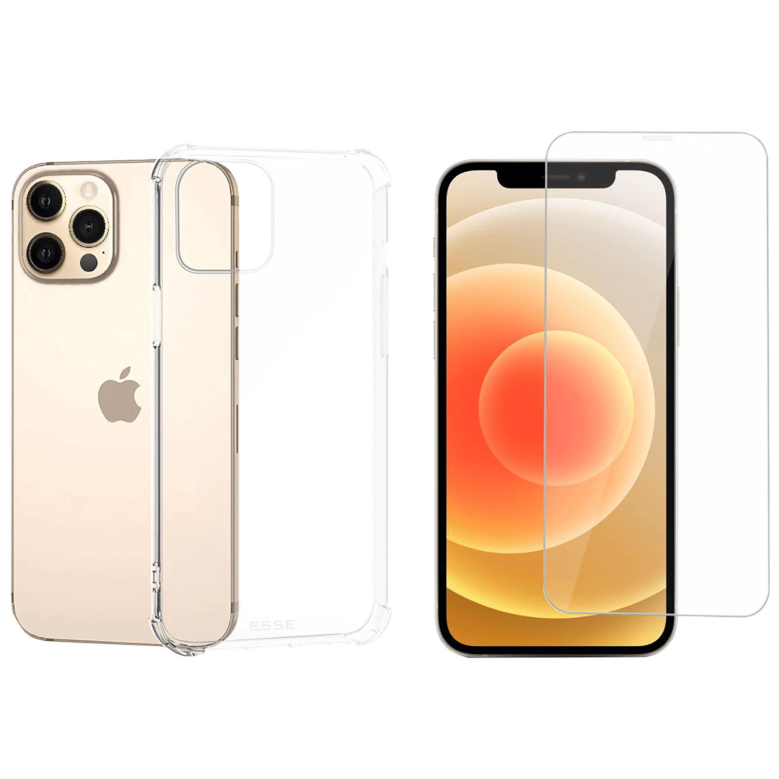 ESSE ECD-DTA121086IN Tempered Glass & Hard TPU Back Cover Combo for Apple iPhone 12, 12 Pro (Drop Protection, Clear)_1