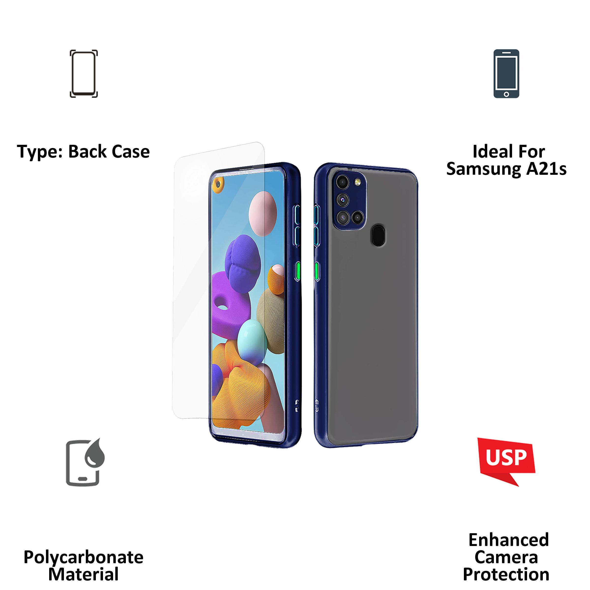 ARROW Duplex Series Polycarbonate Back Cover for Samsung A21S (Camera Protection, Blue) ARROW Duplex Series Polycarbonate Back Cover for Samsung A21S (Camera Protection, Blue)_3