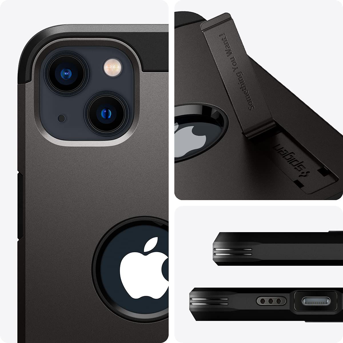 spigen Tough Armor TPU & Polycarbonate Back Case with Stand for Apple iPhone 13 (Wireless Charging Compatible, Gunmetal) spigen Tough Armor TPU & Polycarbonate Back Case with Stand for Apple iPhone 13 (Wireless Charging Compatible, Gunmetal)_10