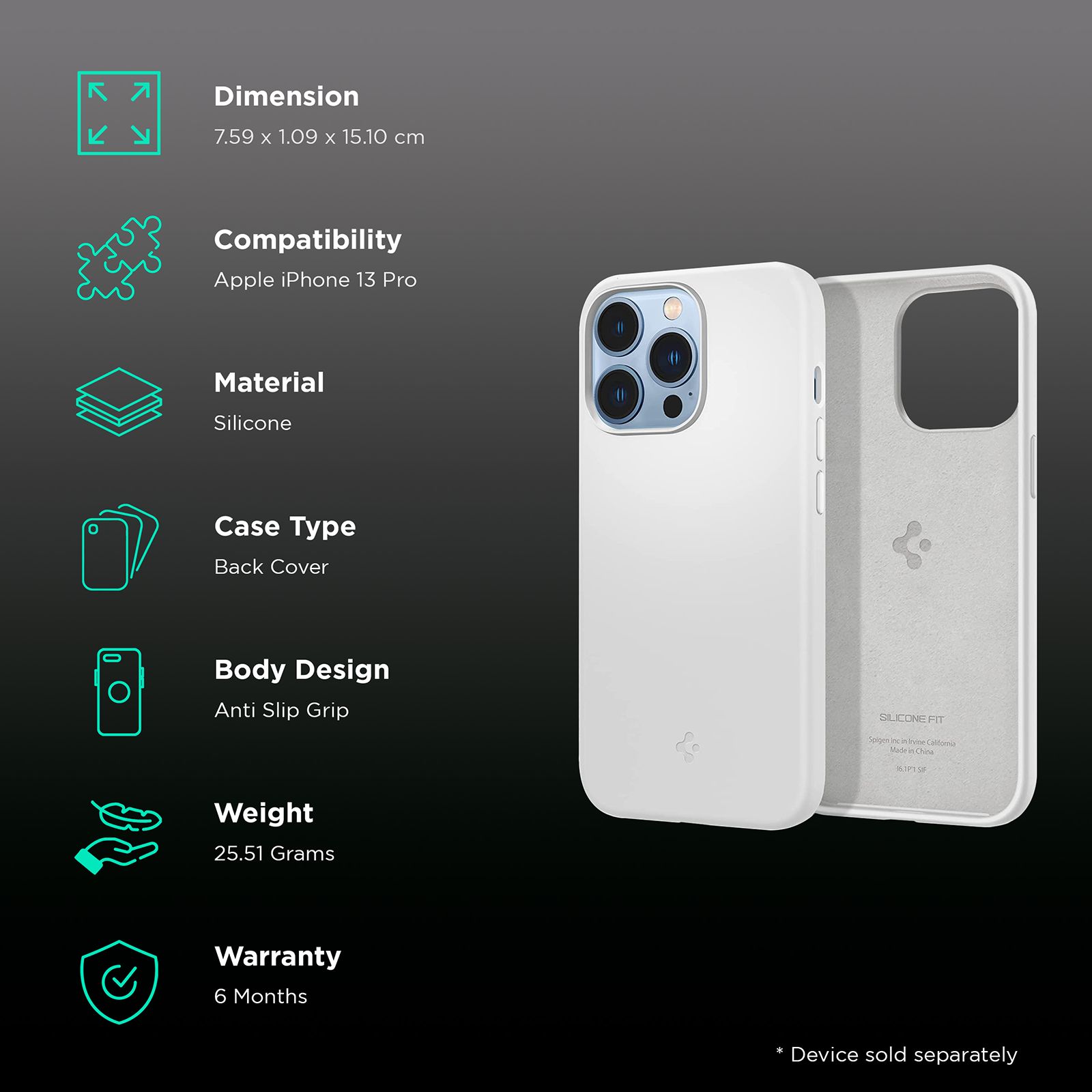 spigen Soft Silicone Back Cover for Apple iPhone 13 Pro (Wireless Charging Compatible, White)_2