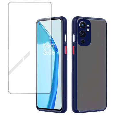ARROW Duplex Series Tempered Glass & Polycarbonate Back Cover Combo for OnePlus 9RT (Anti Scratch Design, Blue)