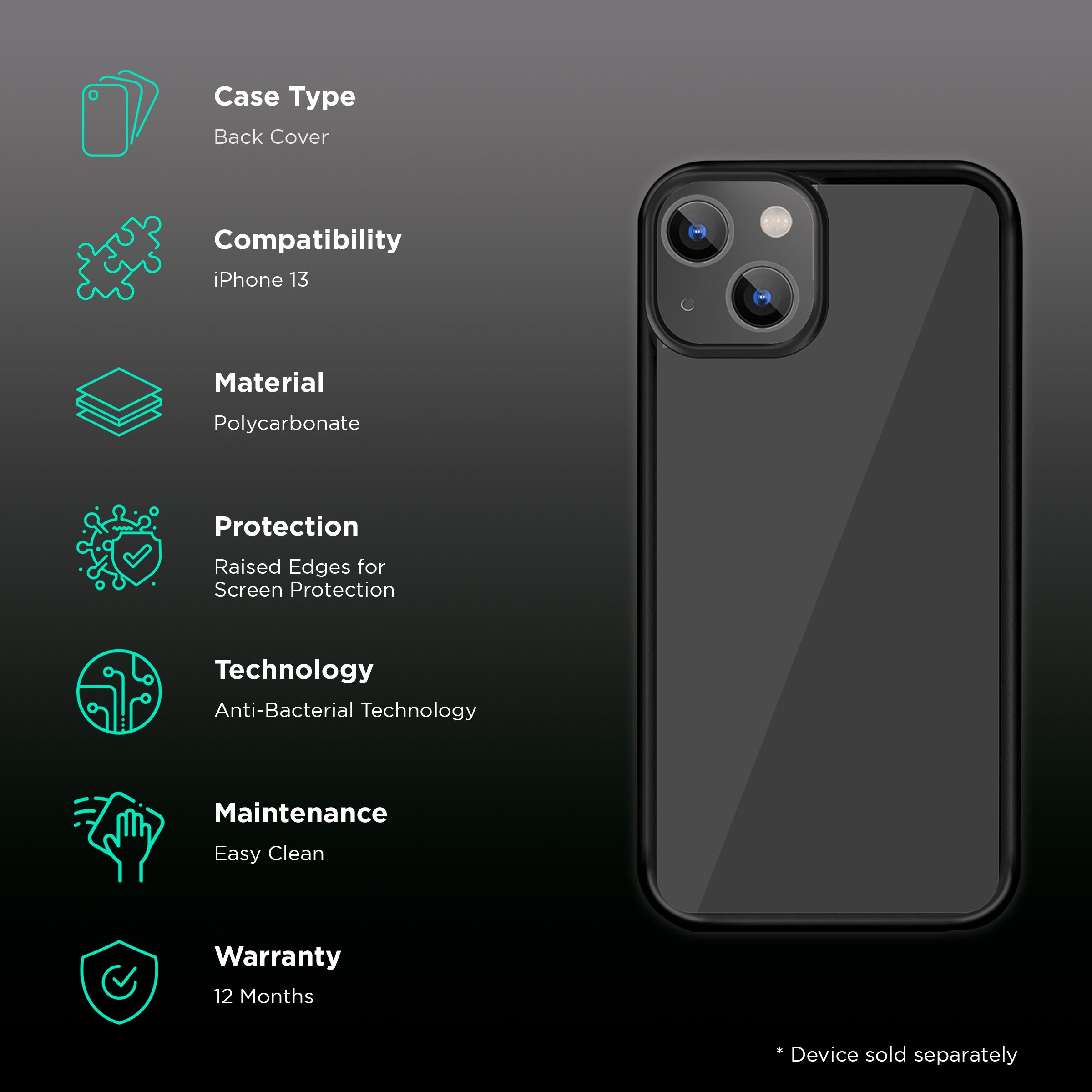 GRIPP Ming Hard Polycarbonate Back Cover for Apple iPhone 13 (Drop Protection, Black)_2