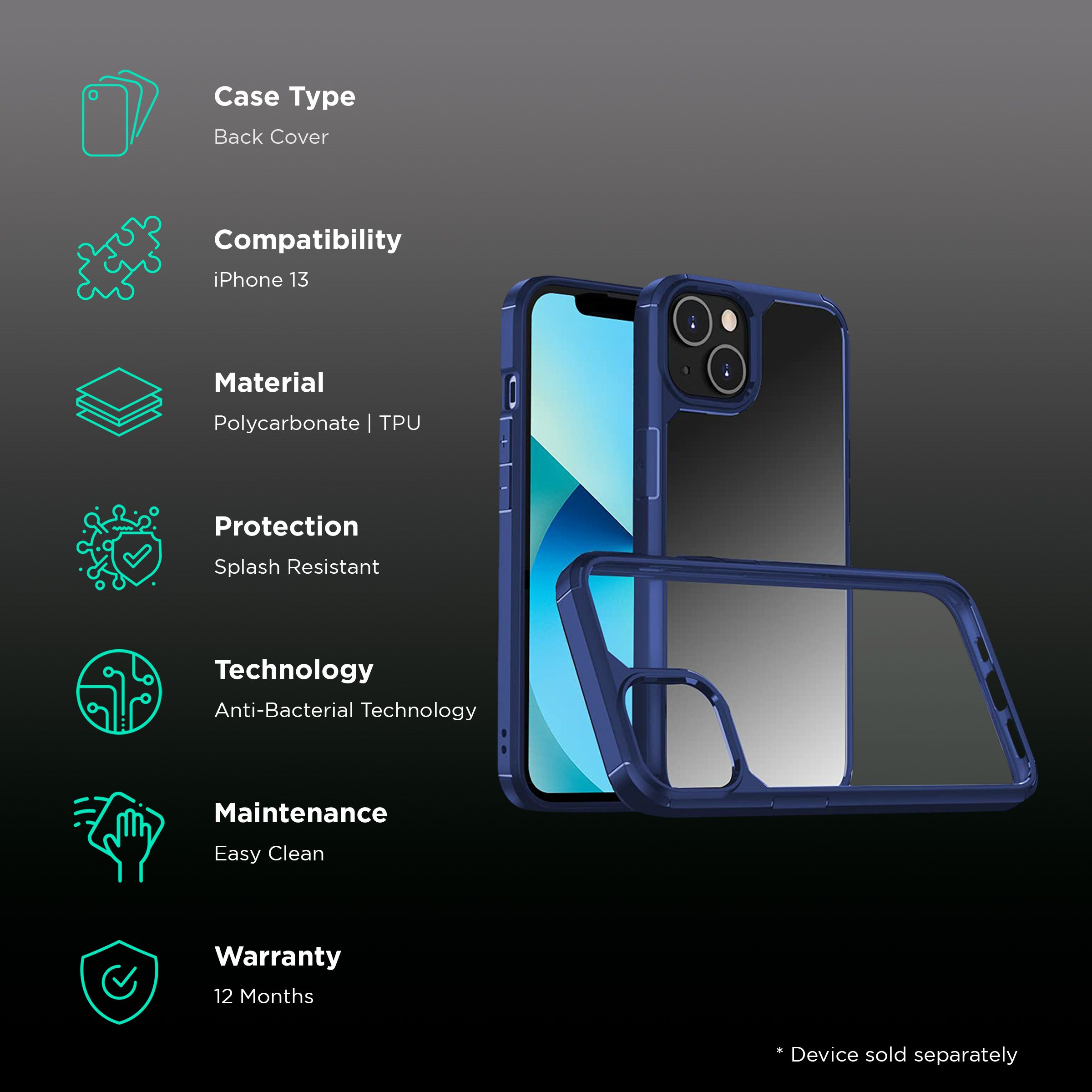 GRIPP Defender Hard Polycarbonate & TPU Back Cover for Apple iPhone 13 (Drop Protection, Blue) GRIPP Defender Hard Polycarbonate & TPU Back Cover for Apple iPhone 13 (Drop Protection, Blue)_2