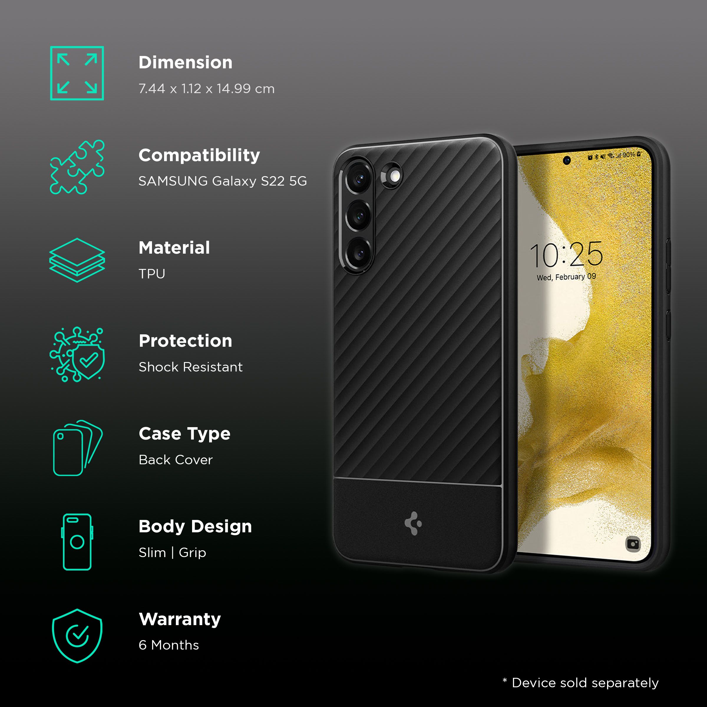 Spigen Core Armor TPU Back Cover for SAMSUNG Galaxy S22 5G (Mil-Grade Shock Absorbent Layer, Matte Black)_2