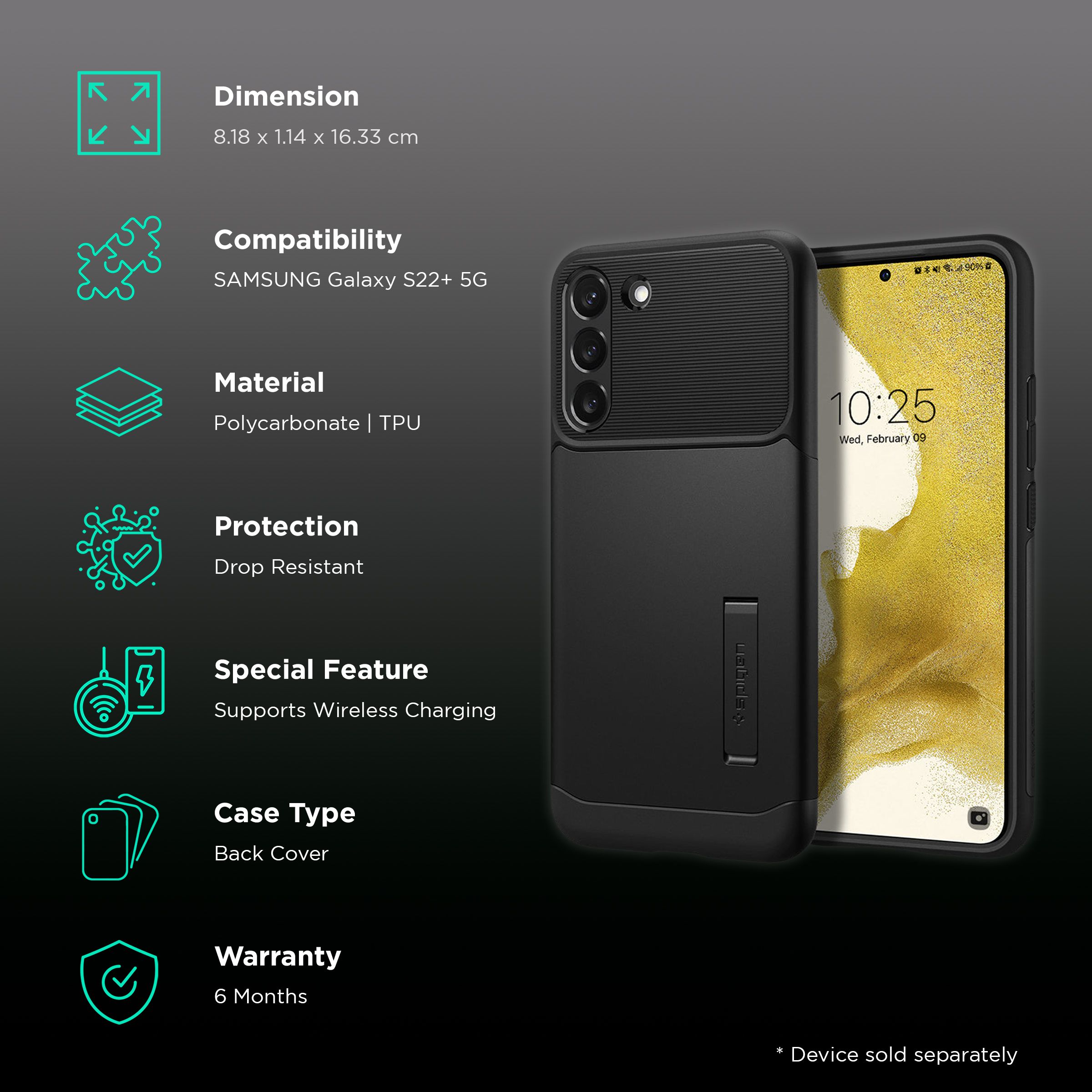 Spigen Slim Armor Polycarbonate & TPU Back Cover for SAMSUNG Galaxy S22+ 5G (Supports Wireless Charging, Black) Spigen Slim Armor Polycarbonate & TPU Back Cover for SAMSUNG Galaxy S22+ 5G (Supports Wireless Charging, Black)_2