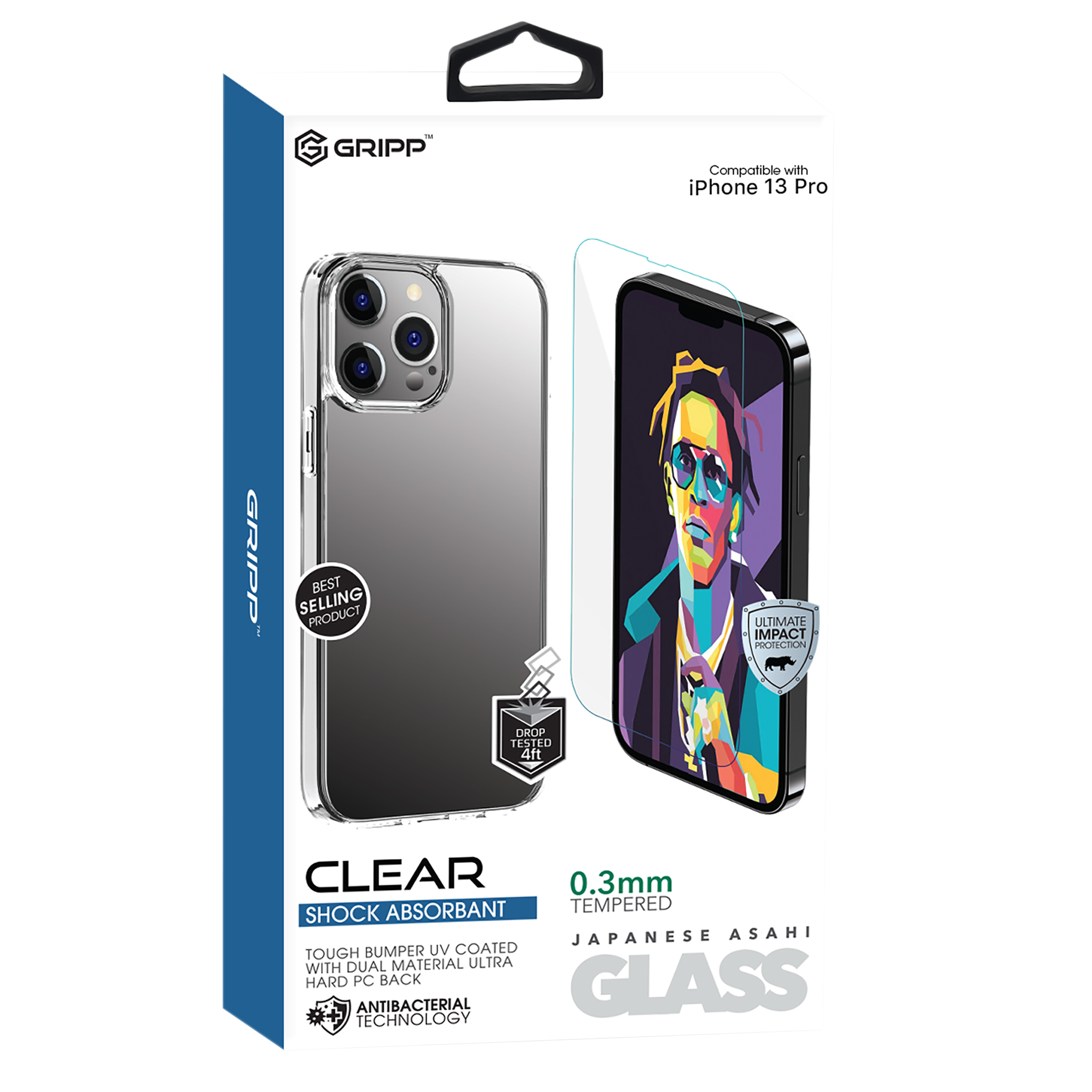 GRIPP Tempered Glass & Hard Polycarbonate Back Cover Combo for Apple iPhone 13 Pro (Scratch Resistant, Clear)_9