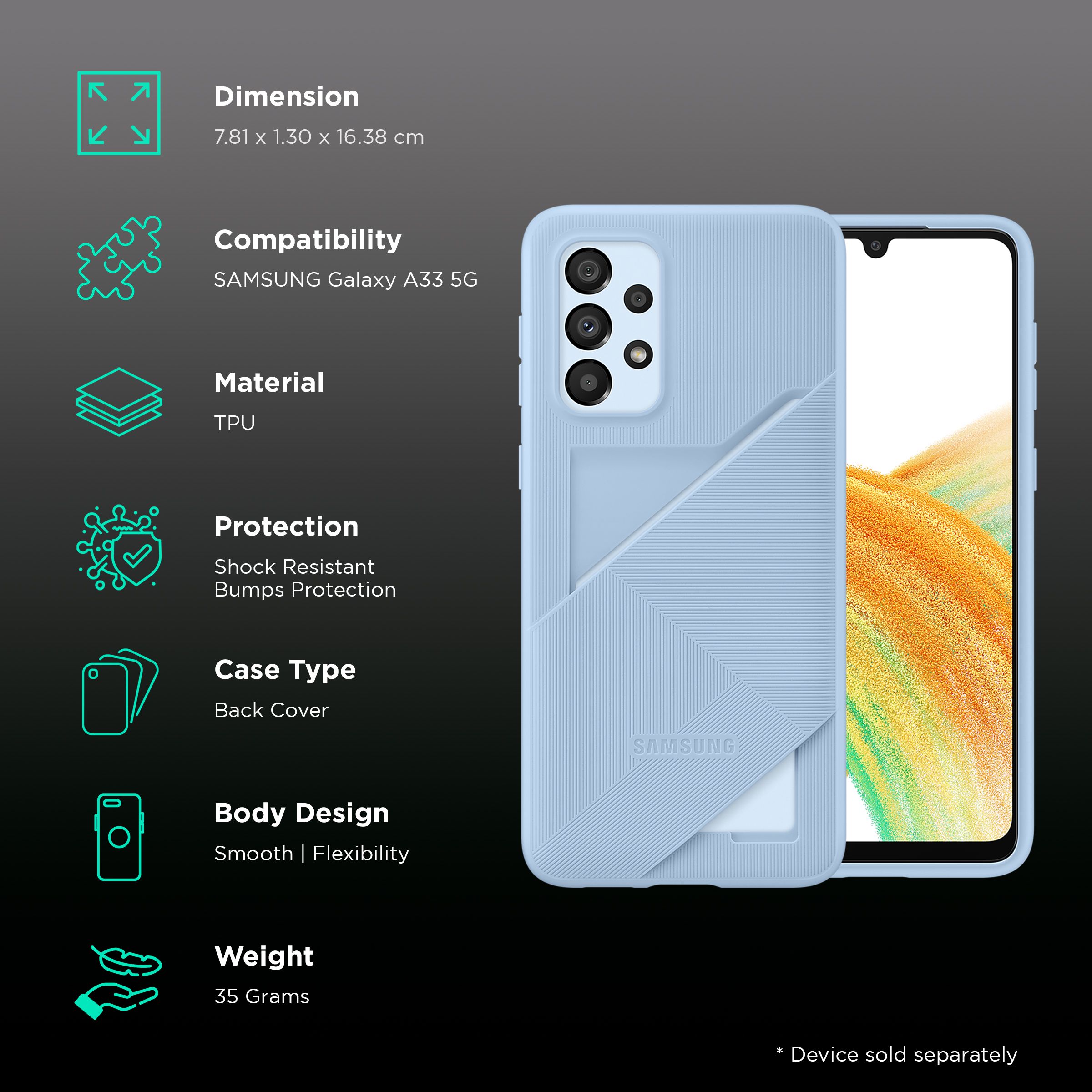SAMSUNG TPU Back Cover for SAMSUNG Galaxy A33 5G (Sleek Card Pocket, Arctic Blue) SAMSUNG TPU Back Cover for SAMSUNG Galaxy A33 5G (Sleek Card Pocket, Arctic Blue)_2