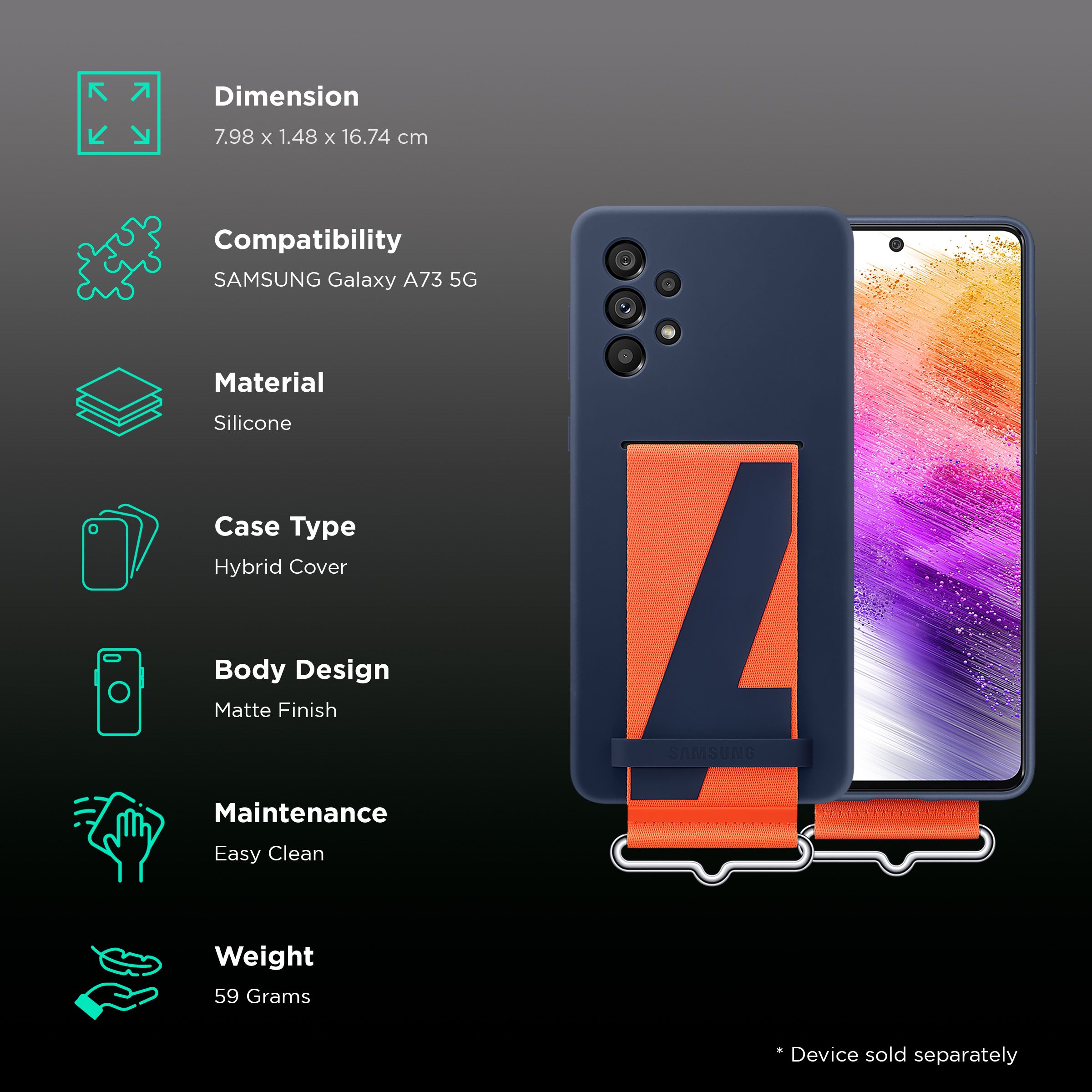 SAMSUNG Soft Silicone Hybrid Cover for SAMSUNG Galaxy A73 5G (Handheld Strap, Navy) SAMSUNG Soft Silicone Hybrid Cover for SAMSUNG Galaxy A73 5G (Handheld Strap, Navy)_2