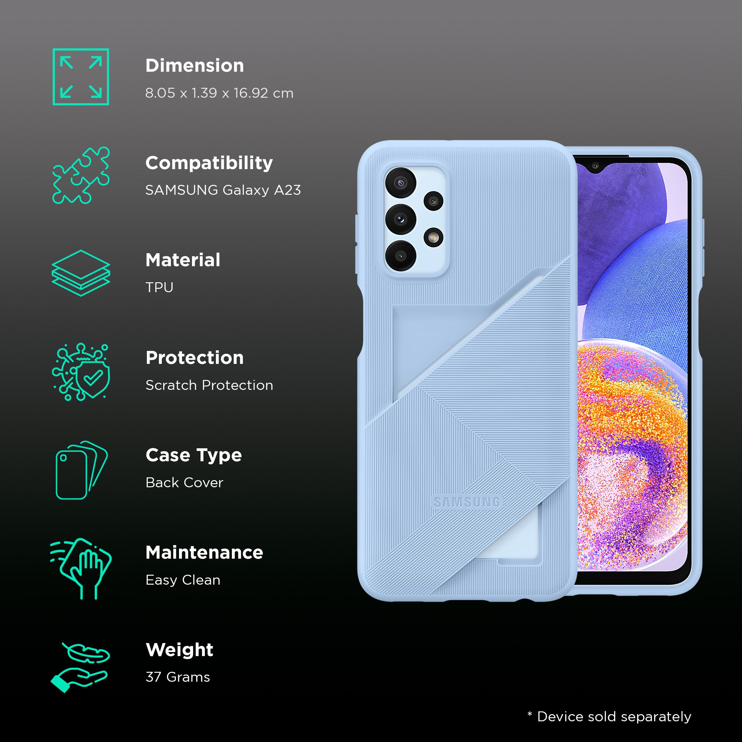 SAMSUNG Soft TPU Back Cover for SAMSUNG Galaxy A23 (Handy Card Slot, Arctic Blue)_2