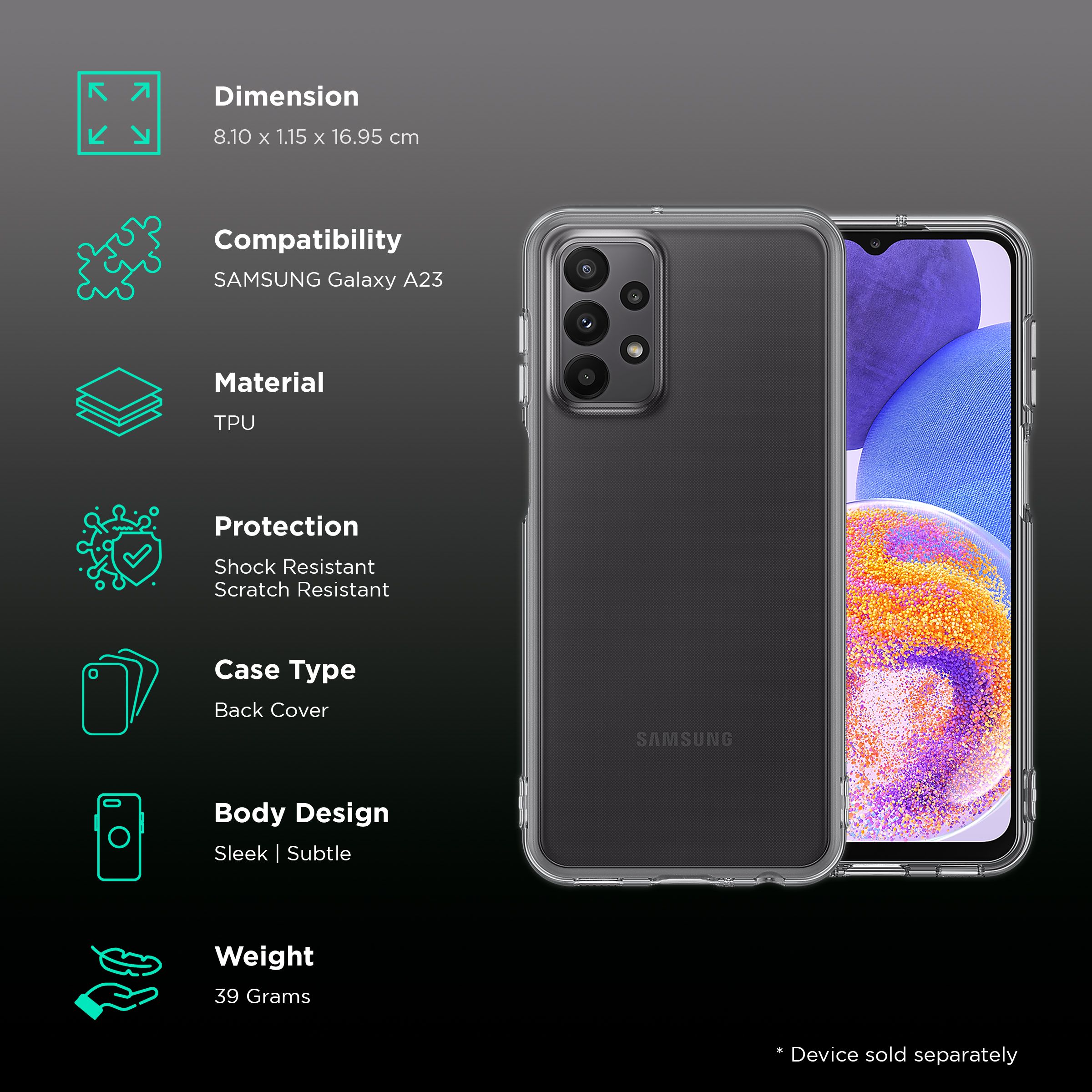 SAMSUNG Soft TPU Back Cover for SAMSUNG Galaxy A23 (Protects from Shock & Scratch, Clear Black)_2
