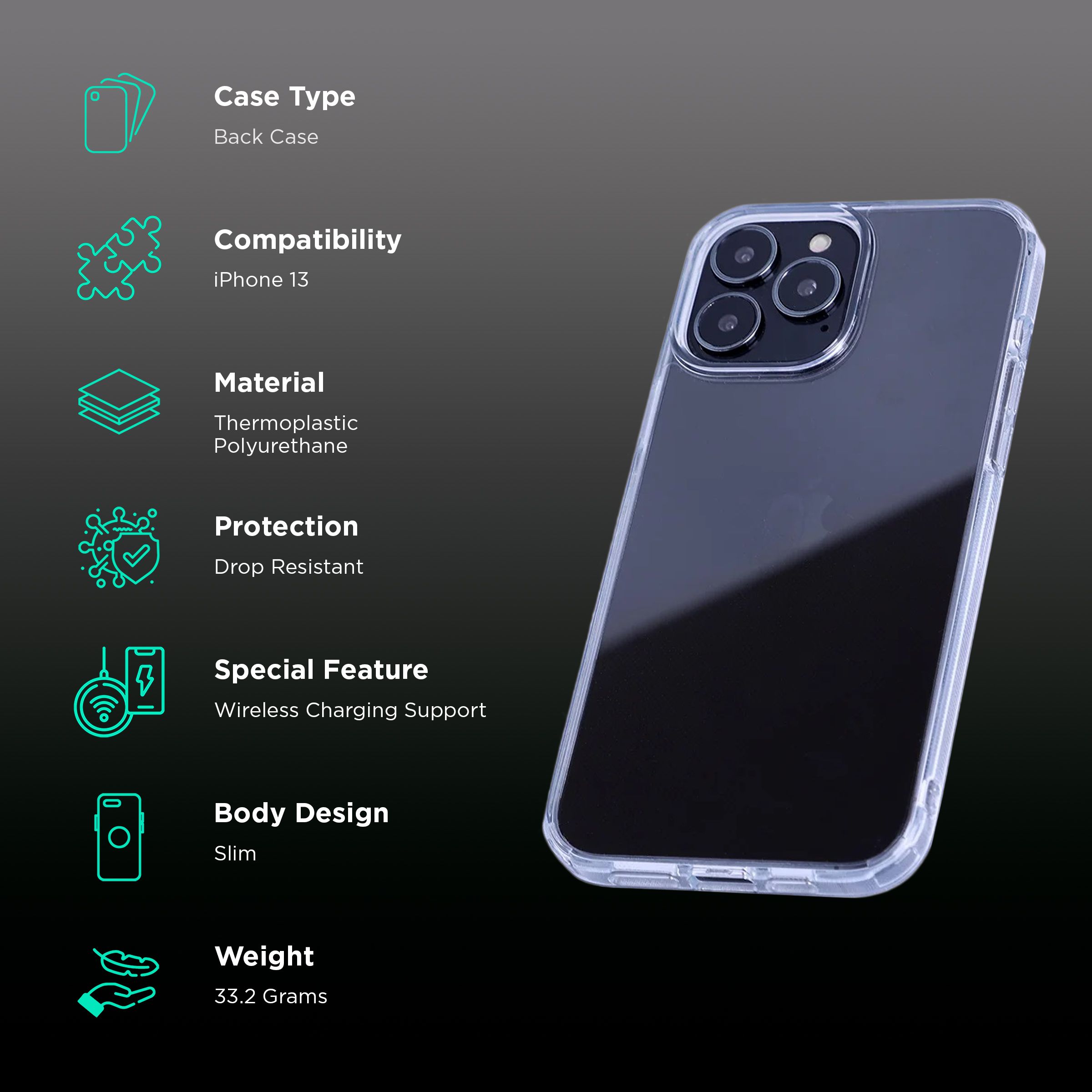 Quix TPU Back Cover for Apple iPhone 13 (Wireless Charging Support, Crystal Clear)_2