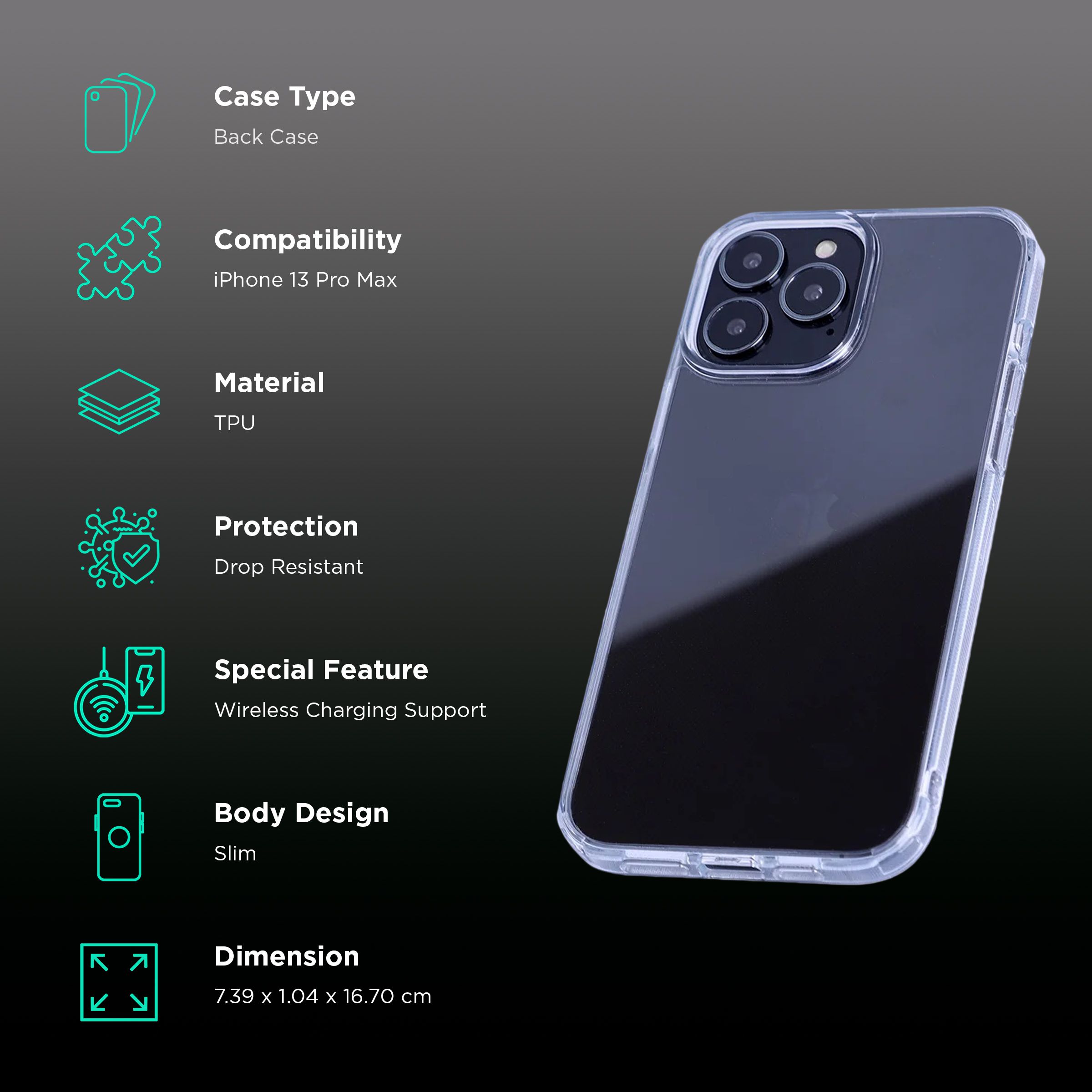 Quix TPU Back Cover for Apple iPhone 13 Pro Max (Wireless Charging Support, Transparent) Quix TPU Back Cover for Apple iPhone 13 Pro Max (Wireless Charging Support, Transparent)_2