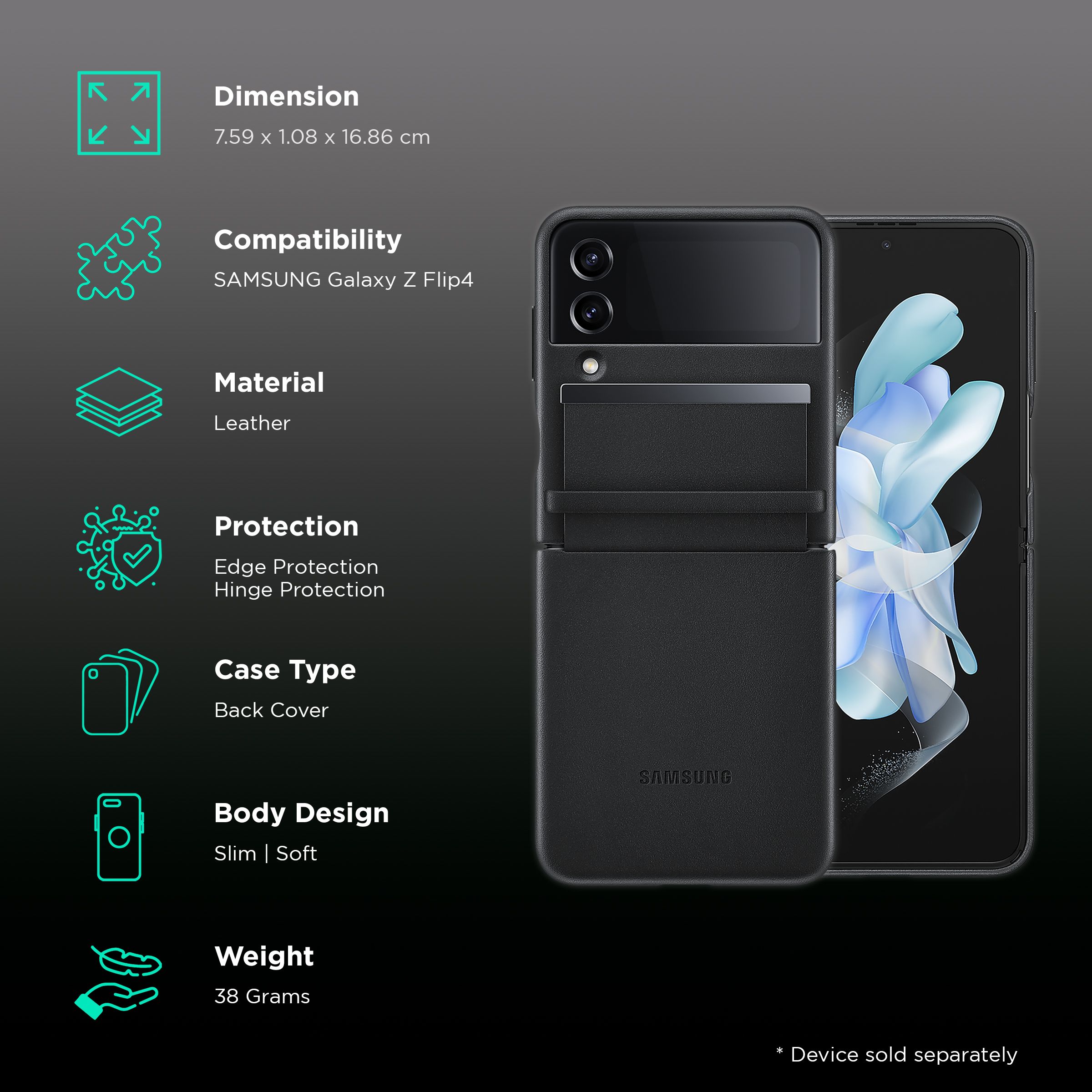 SAMSUNG Flap Soft Leather Back Cover for SAMSUNG Galaxy Z Flip4 (Snug Fit, Black)_2
