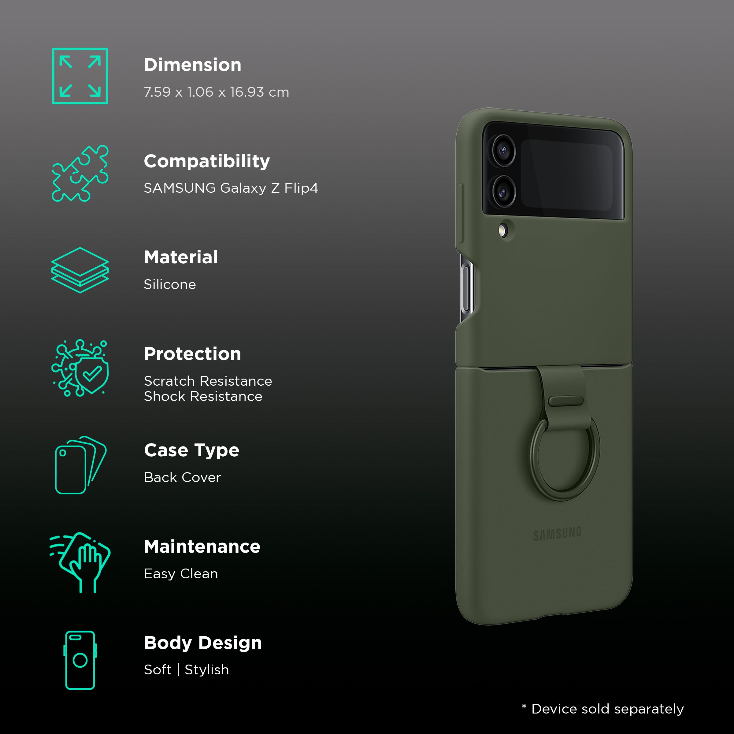 SAMSUNG Soft Silicone Back Cover for SAMSUNG Galaxy Z Flip4 (With Backside Ring, Khaki) SAMSUNG Soft Silicone Back Cover for SAMSUNG Galaxy Z Flip4 (With Backside Ring, Khaki)_2