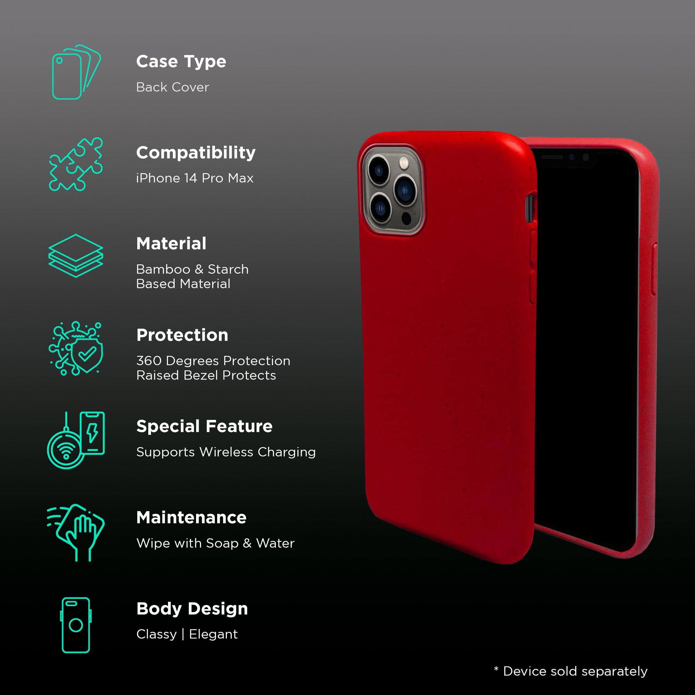 Macmerise Eco-ver Soft Bamboo & Starch Based Material Back Cover for Apple iPhone 14 Pro Max (Supports Wireless Charging, Crimson Red)_2