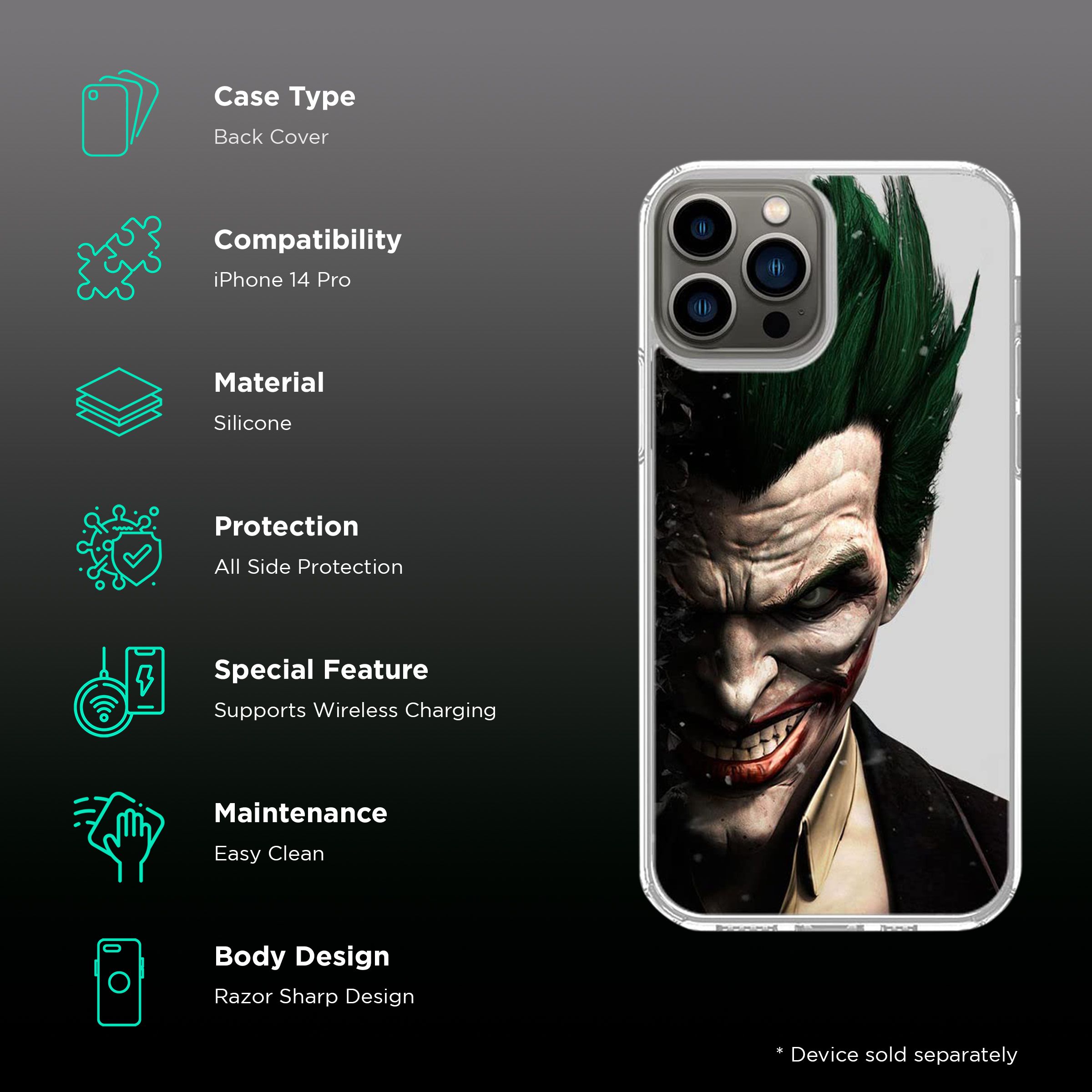Macmerise Joker Withers Silicone Back Cover for Apple iPhone 14 Pro (Supports Wireless Charging, Multi Color) Macmerise Joker Withers Silicone Back Cover for Apple iPhone 14 Pro (Supports Wireless Charging, Multi Color)_2