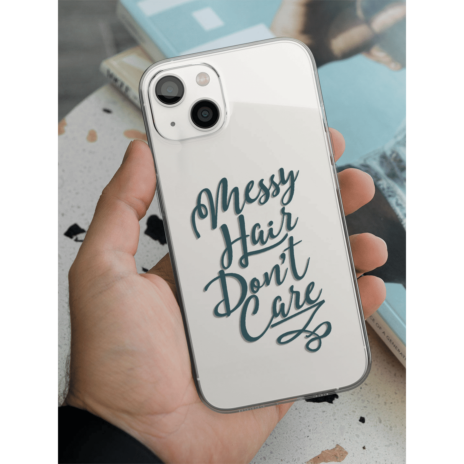 Macmerise Messy Hair Dont Care Silicone Back Cover for Apple iPhone 14 (Supports Wireless Charging, Clear)_4