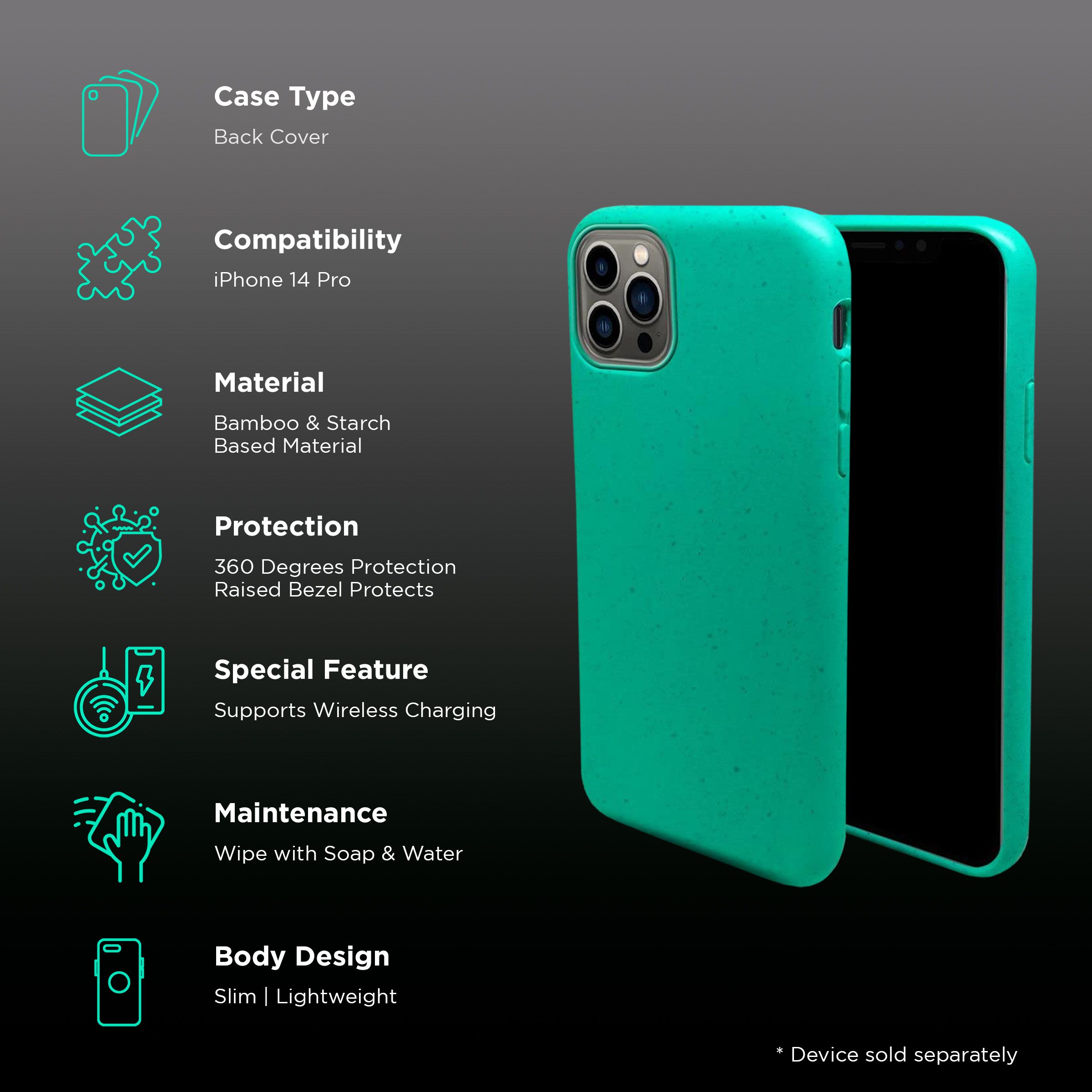 Macmerise Eco-ver Soft Bamboo & Starch Based Material Back Cover for Apple iPhone 14 Pro (Supports Wireless Charging, Mint Green) Macmerise Eco-ver Soft Bamboo & Starch Based Material Back Cover for Apple iPhone 14 Pro (Supports Wireless Charging, Mint Green)_2