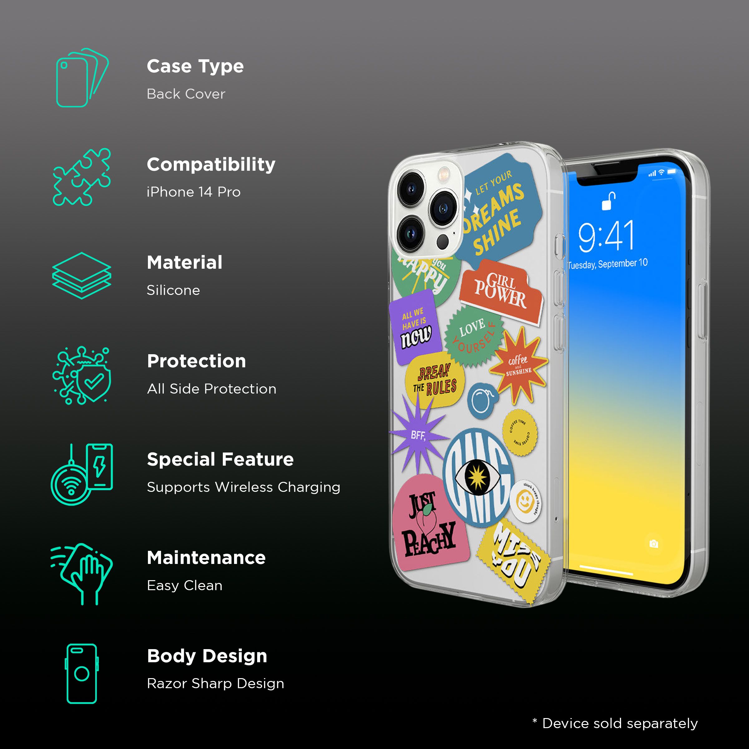 Macmerise SK Sassy Girl Silicone Back Cover for Apple iPhone 14 Pro (Supports Wireless Charging, Multi Color)_2