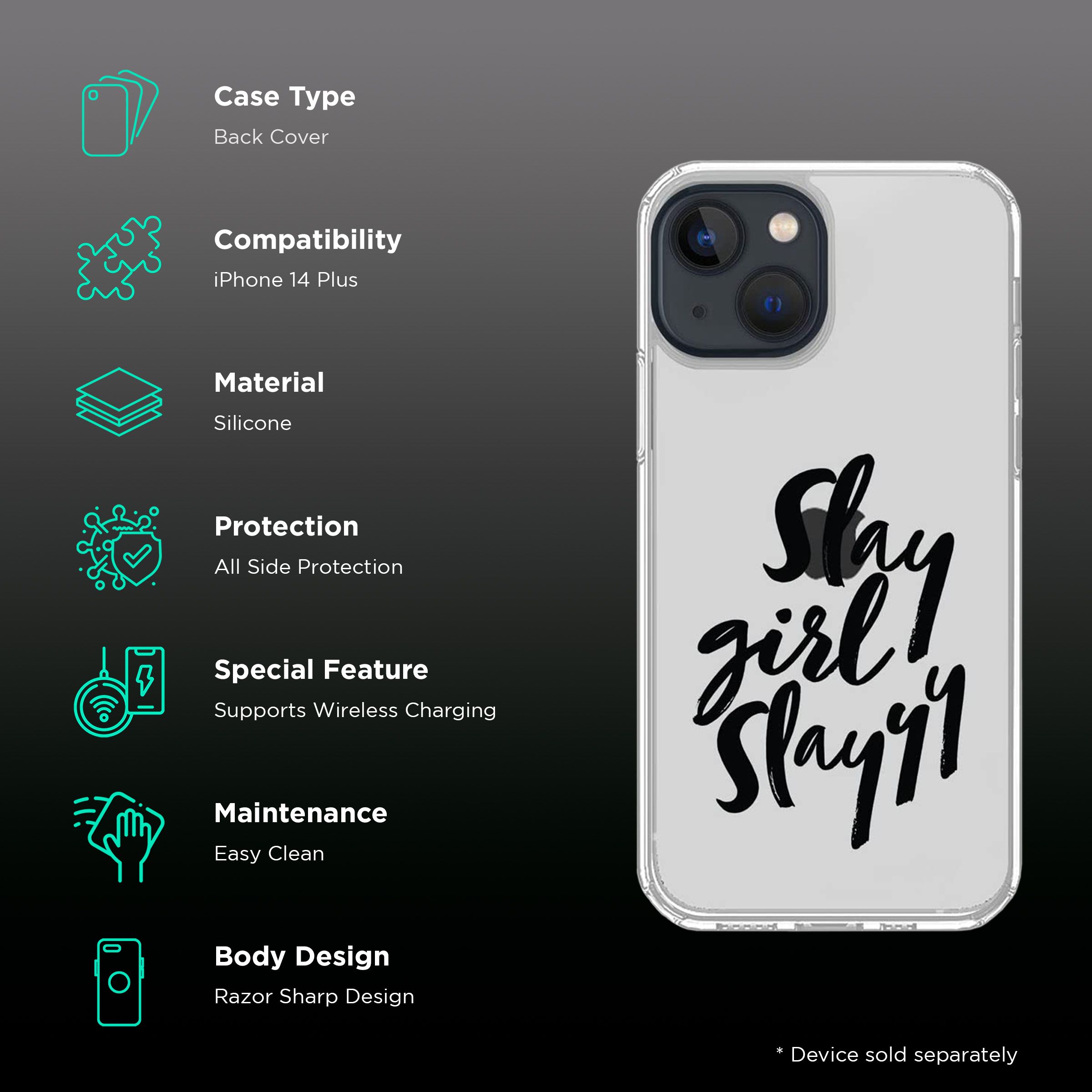 Macmerise Slay Girl Slay Silicone Back Cover for Apple iPhone 14 Plus (Supports Wireless Charging, Clear)_2