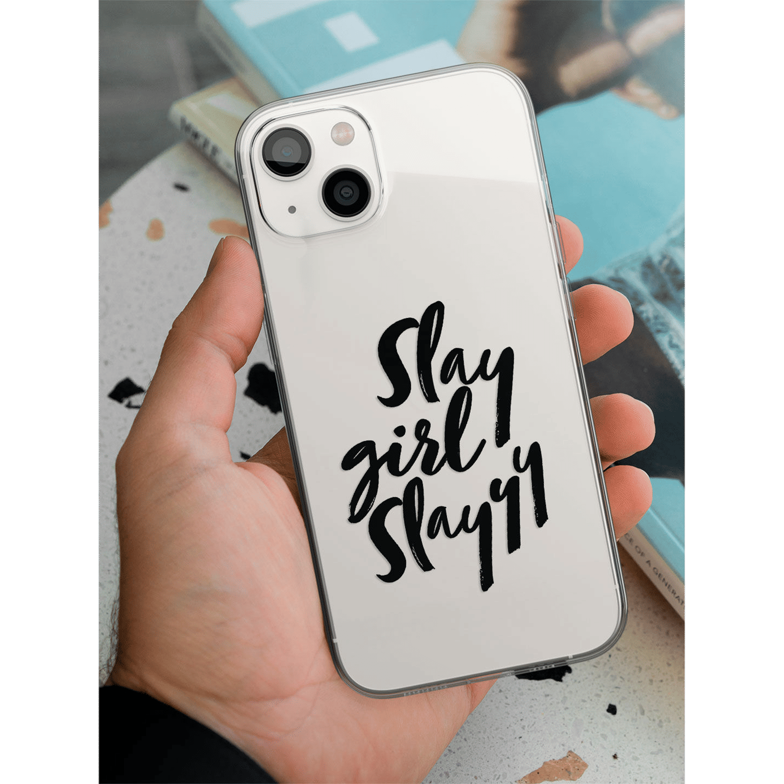 Macmerise Slay Girl Slay Silicone Back Cover for Apple iPhone 14 Plus (Supports Wireless Charging, Clear)_4