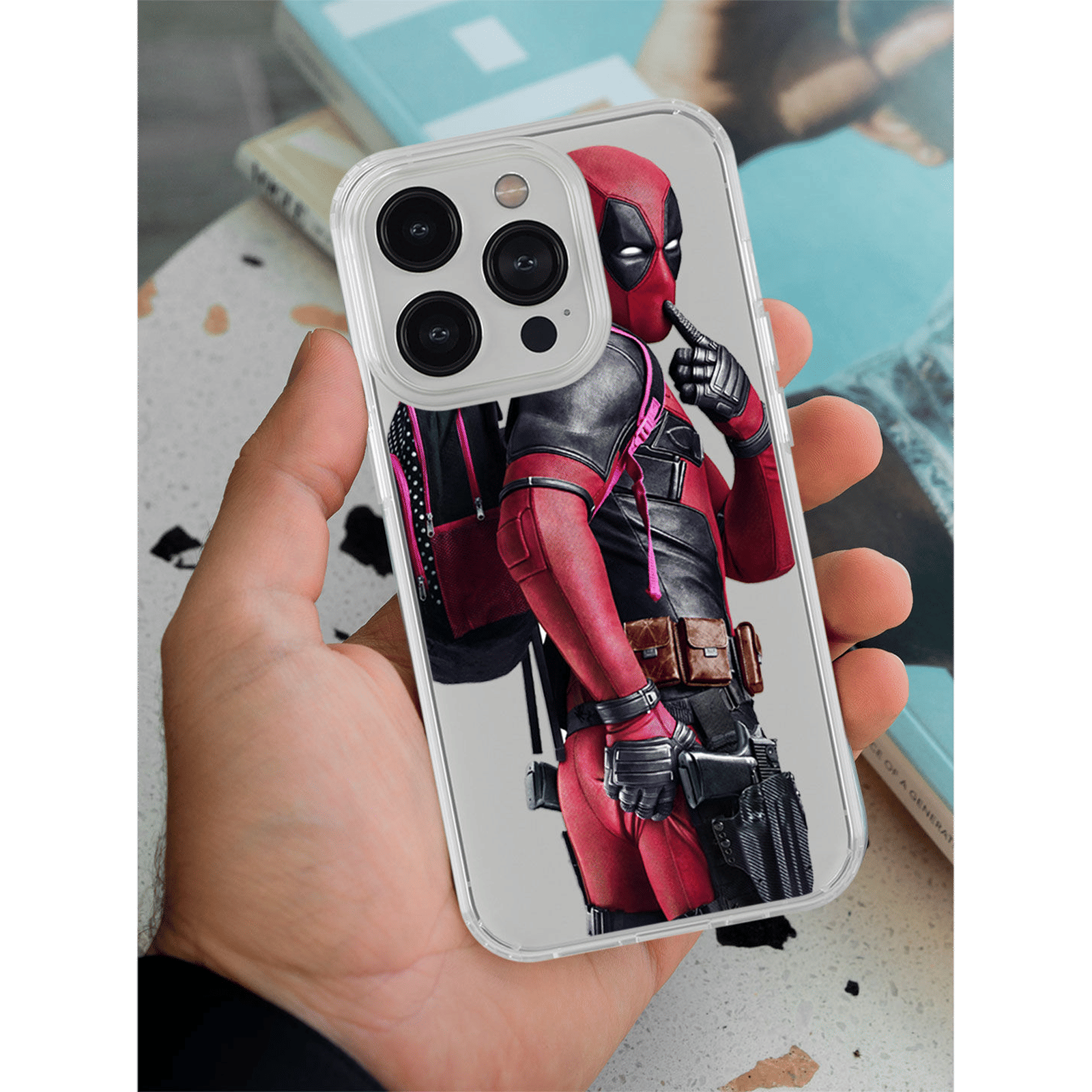 Macmerise Smart Ass Deadpool Silicone Back Cover for Apple iPhone 14 Pro Max (Supports Wireless Charging, Multi Color)_4