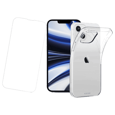 ESSE AIRSKIN Tempered Glass & Soft TPU Back Cover Combo for Apple iPhone 14 (Wireless Charging Compatible, Clear)