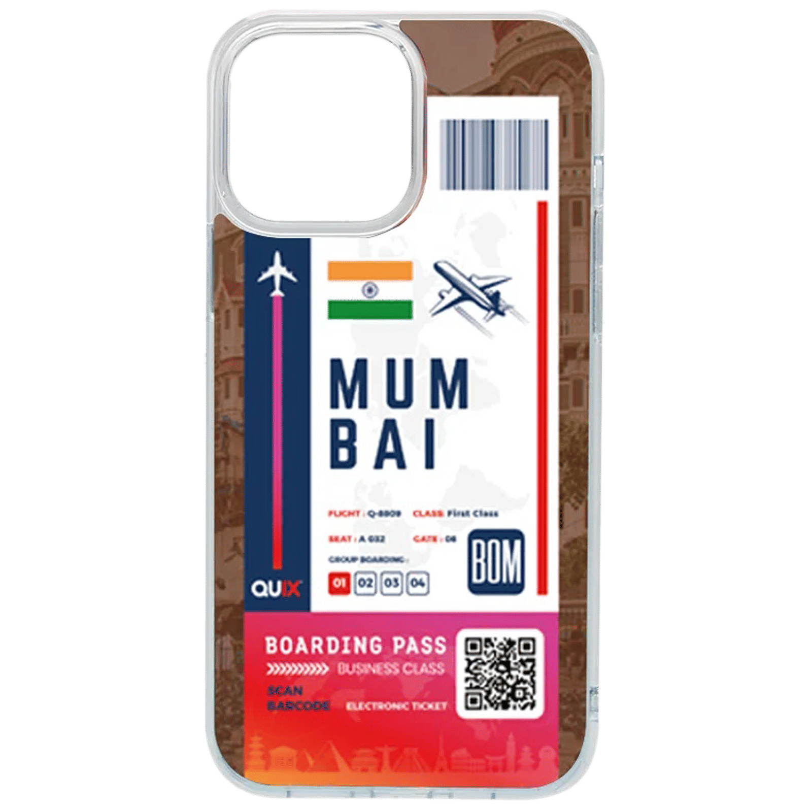 QUIX Mumbai Boarding Pass TPU Back Cover for Apple iPhone 14 (Supports Wireless Charging, Multi Color)_1