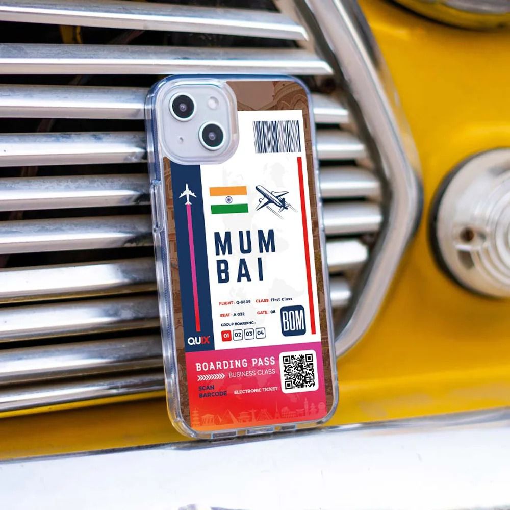 QUIX Mumbai Boarding Pass TPU Back Cover for Apple iPhone 14 (Supports Wireless Charging, Multi Color)_3