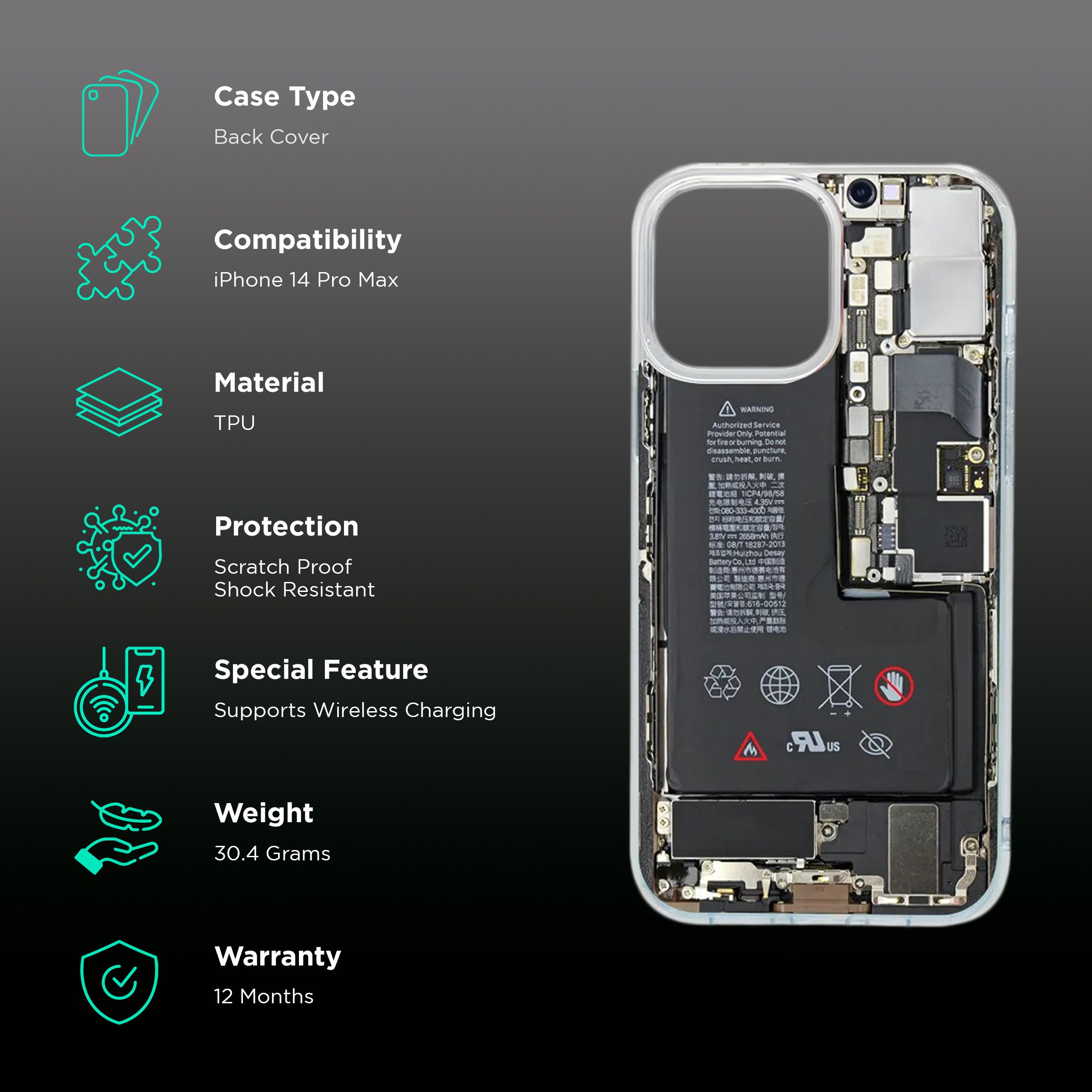QUIX X-Ray Stylish Soft TPU Back Cover for Apple iPhone 14 Pro Max (Supports Wireless Charging, Multi Color)_2