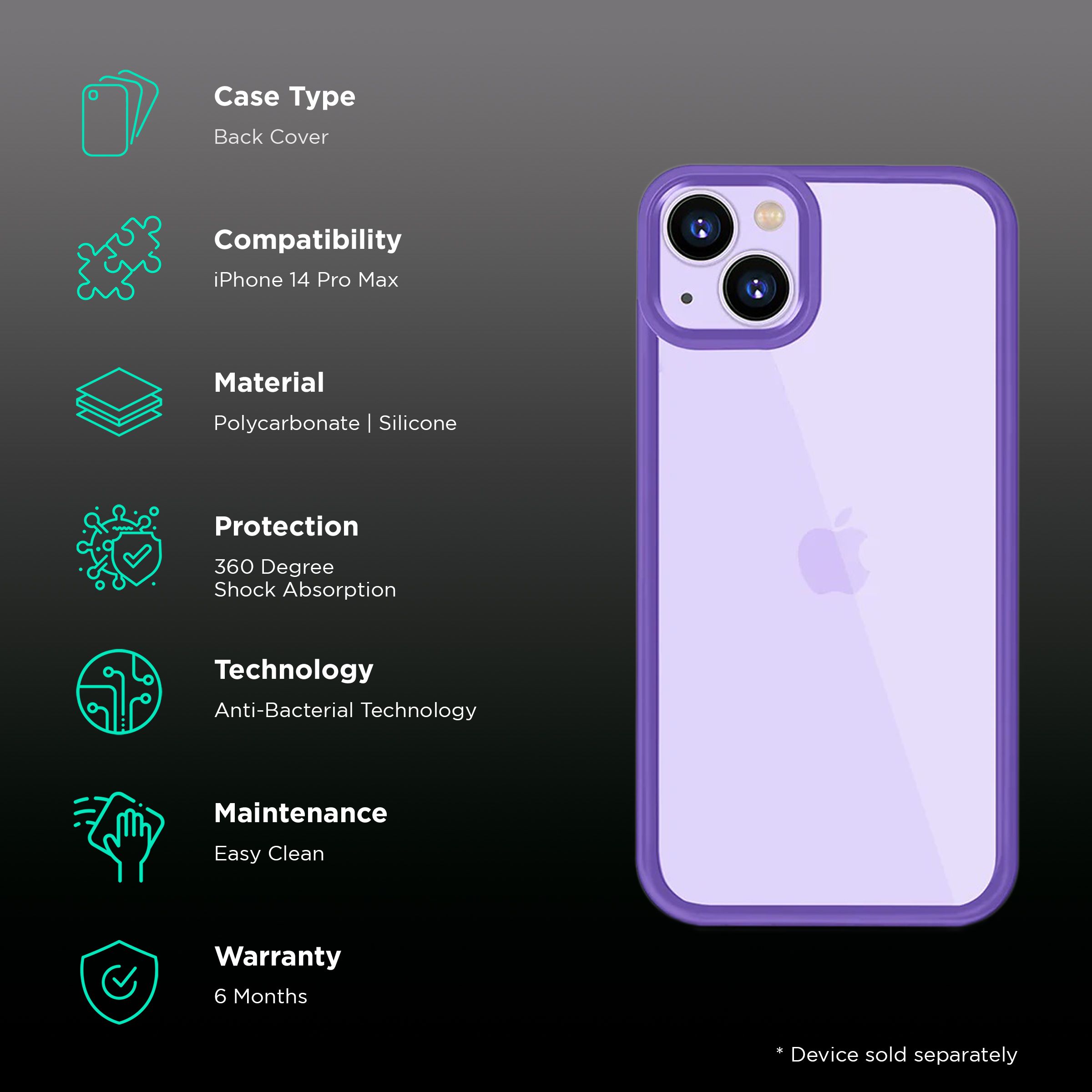 GRIPP Clarion Hard & Soft Polycarbonate & Silicon Back Cover for Apple iPhone 14 Plus (Supports Wireless Charging, Purple)_2