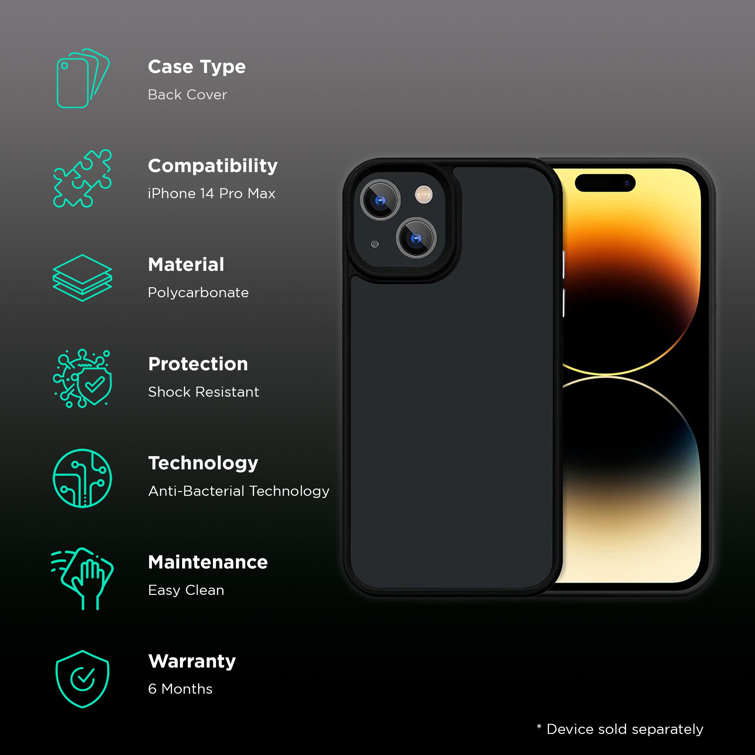 GRIPP Bolt Hard Polycarbonate Back Cover for Apple iPhone 14 Pro Max (Drop Protection, Black)_2