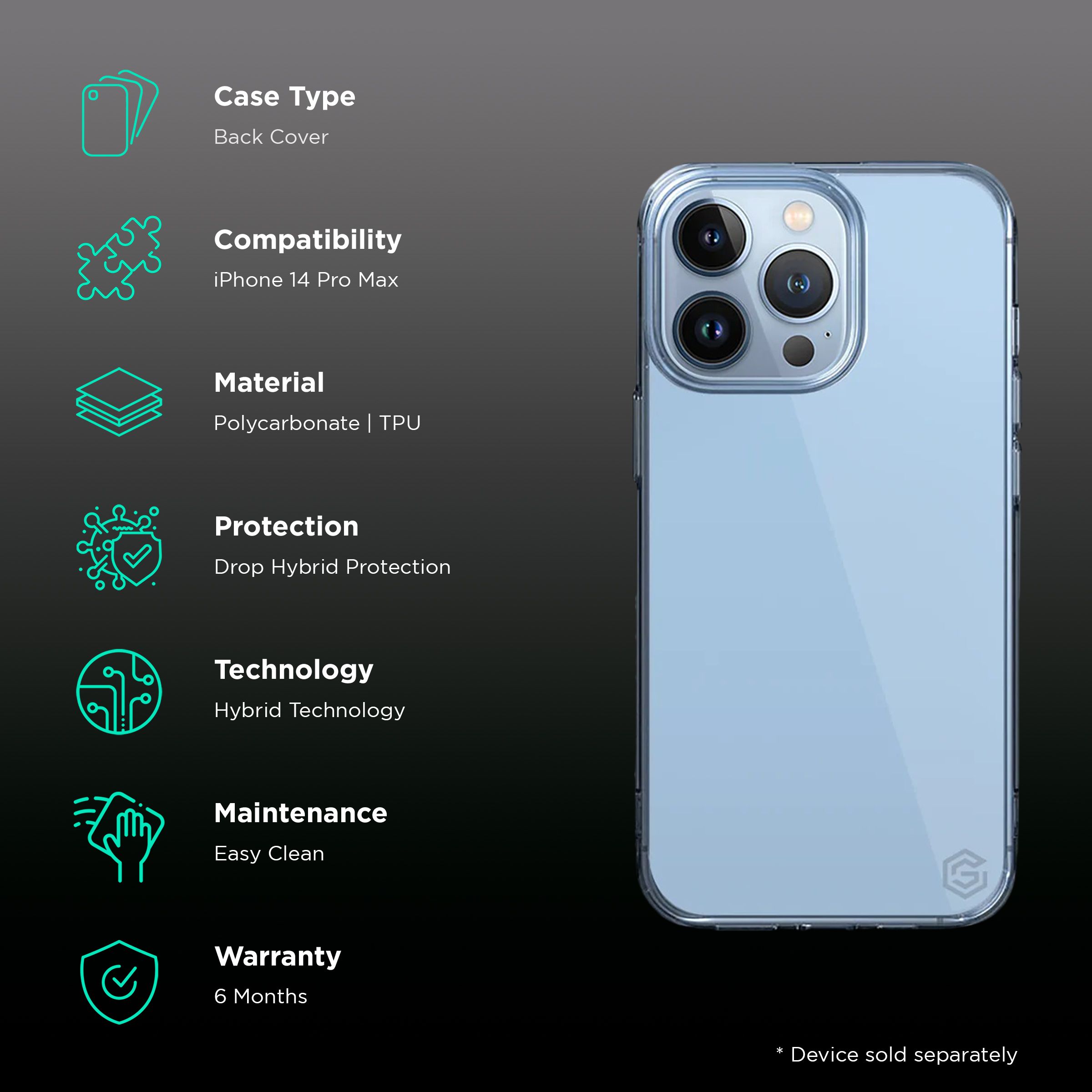 GRIPP Hard Polycarbonate & TPU Back Cover for Apple iPhone 14 Pro Max (Drop Hybrid Protection, Transparent)_2