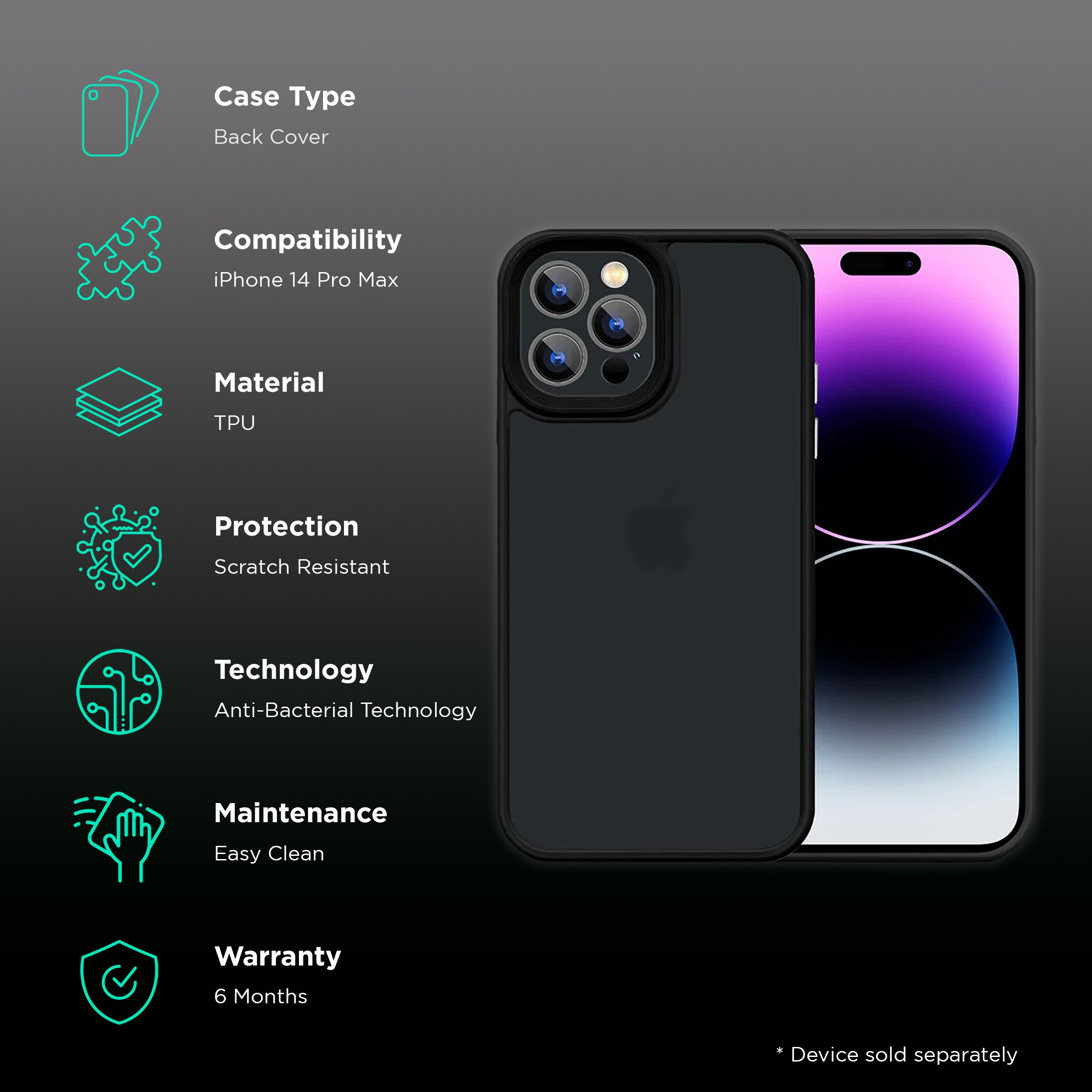 GRIPP Bolt Hard TPU Back Cover for Apple iPhone 14 Pro Max (Drop Protection, Black)_2