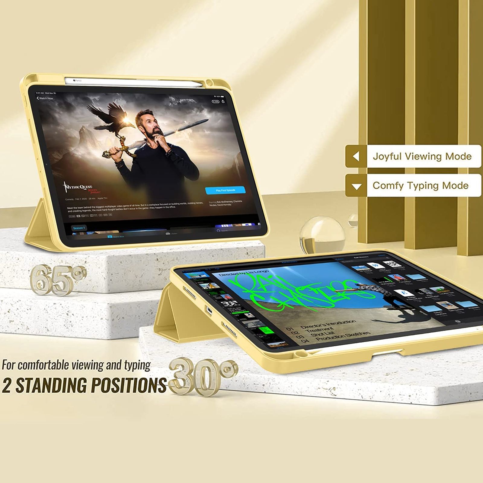 VAKU LUXOS Stallion Trifold Polyurethane Leather, Silicone Flip Cover for Apple iPad Pro 11 Inch, iPad Air (4th Gen) (Wireless Charging Support, Yellow) VAKU LUXOS Stallion Trifold Polyurethane Leather, Silicone Flip Cover for Apple iPad Pro 11 Inch, iPad Air (4th Gen) (Wireless Charging Support, Yellow)_6