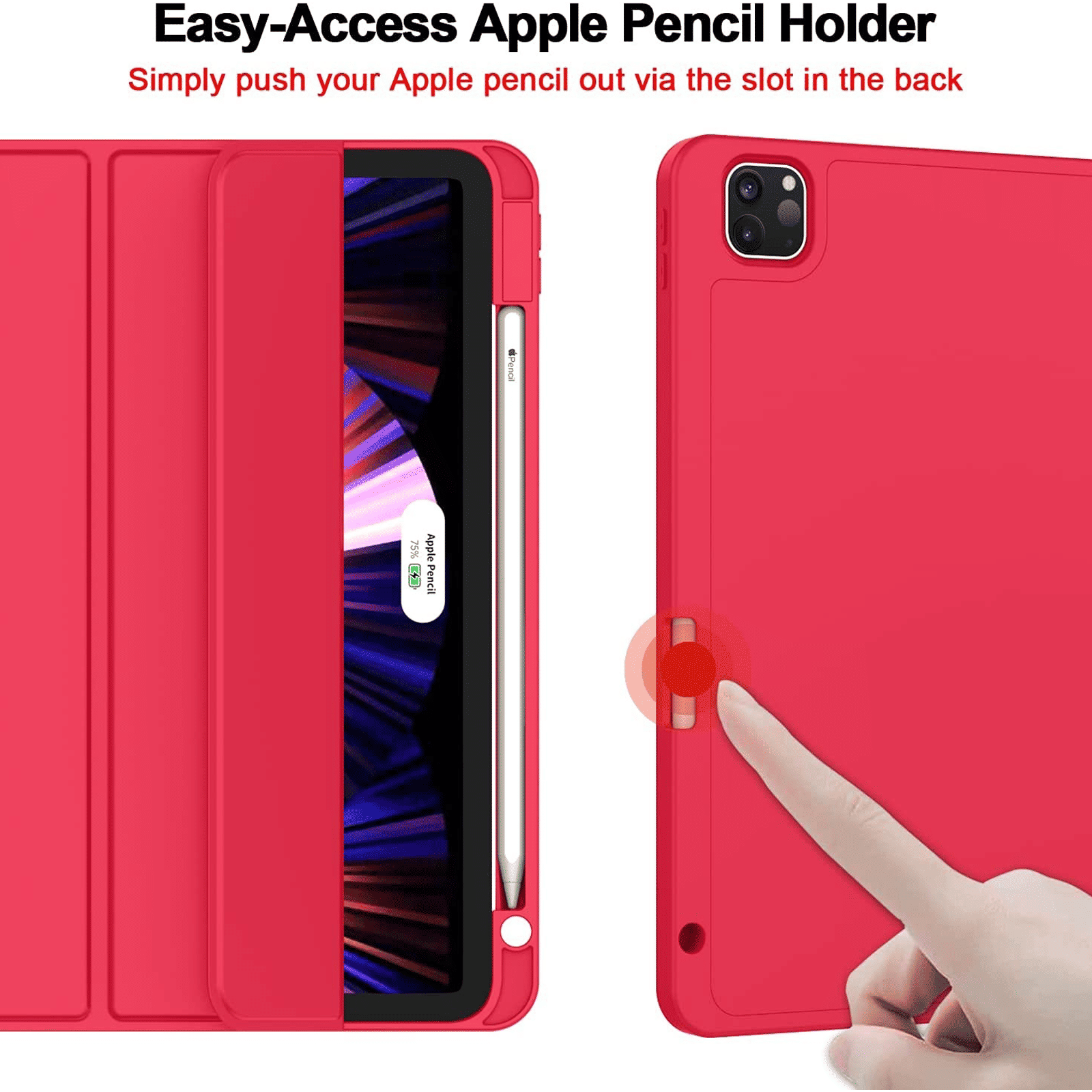 Vaku Stallion Trifold Polyurethane Leather, Silicone Flip Cover for Apple iPad Pro 11 Inch, iPad Air (4th Gen) (Wireless Charging Support, Red)_3