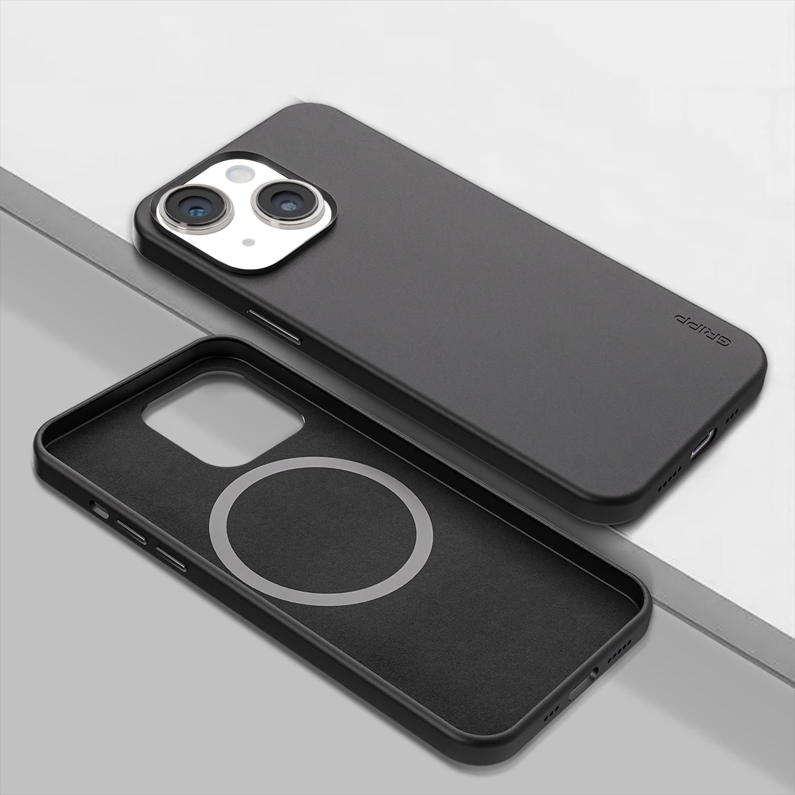 GRIPP Vintage Leather Back Cover for Apple iPhone 15 (MagSafe Compatible, Black)_6