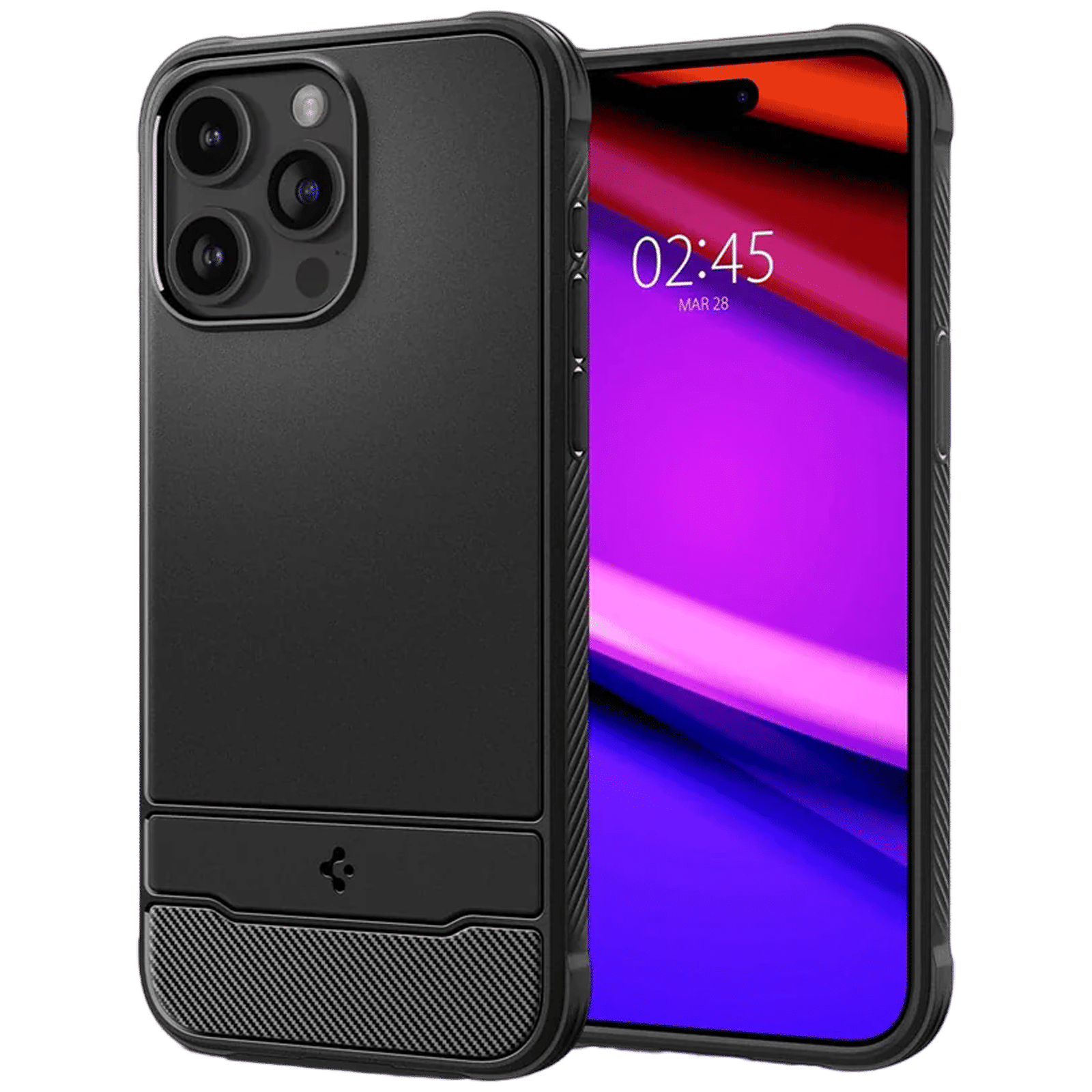 spigen Rugged Armor MagFit PC and TPU Back Cover for iPhone 15 Pro Max (Military Grade, Matte Black)_1