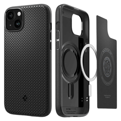 spigen Mag Armor MagFit Thermoplastic Polyurethane Back Case for iPhone 15 Plus (Air Cushion Technology, Matte Black)